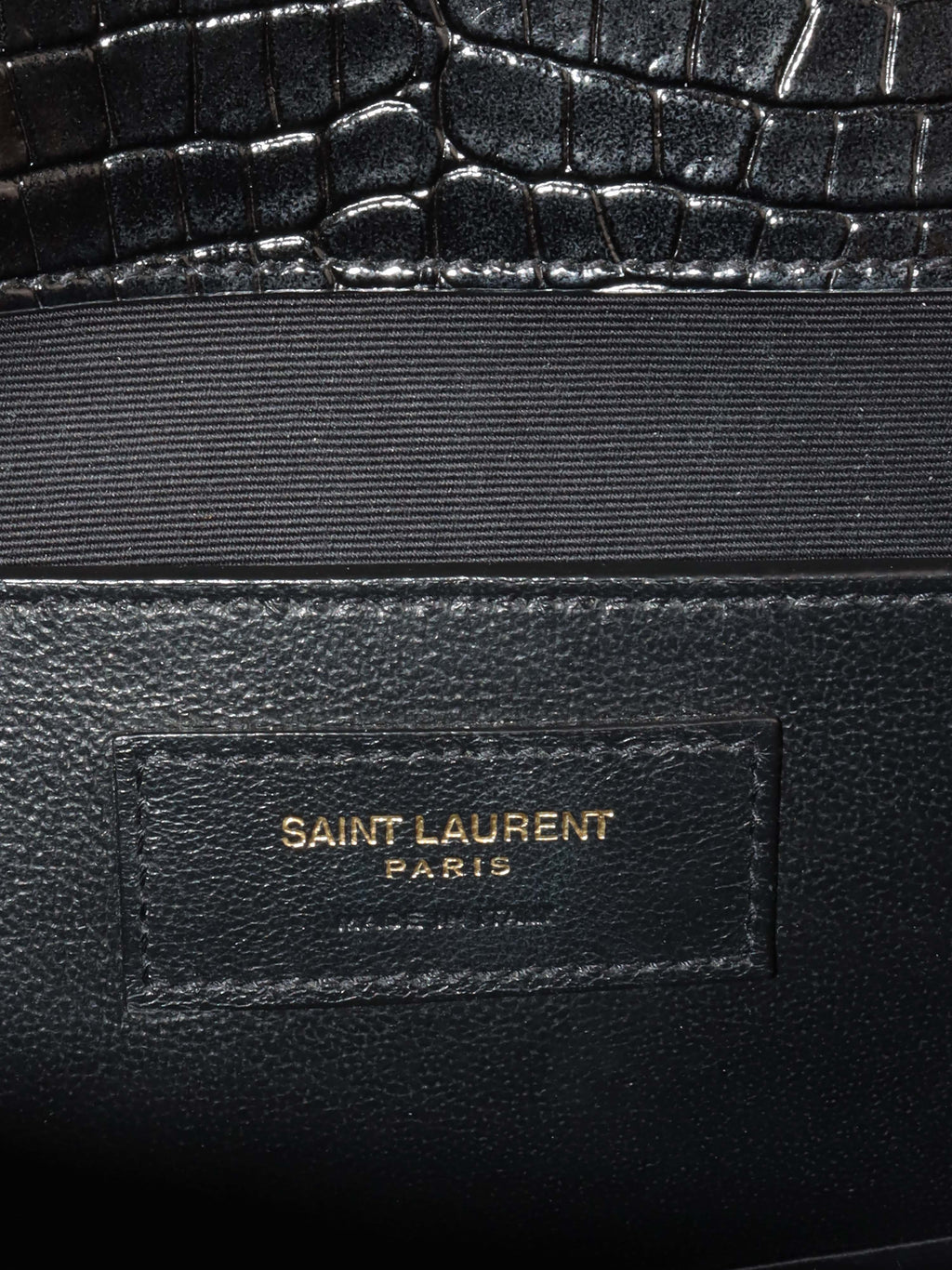 Saint Laurent Medium Manhattan Shiny Crocodile Shoulder Bag.