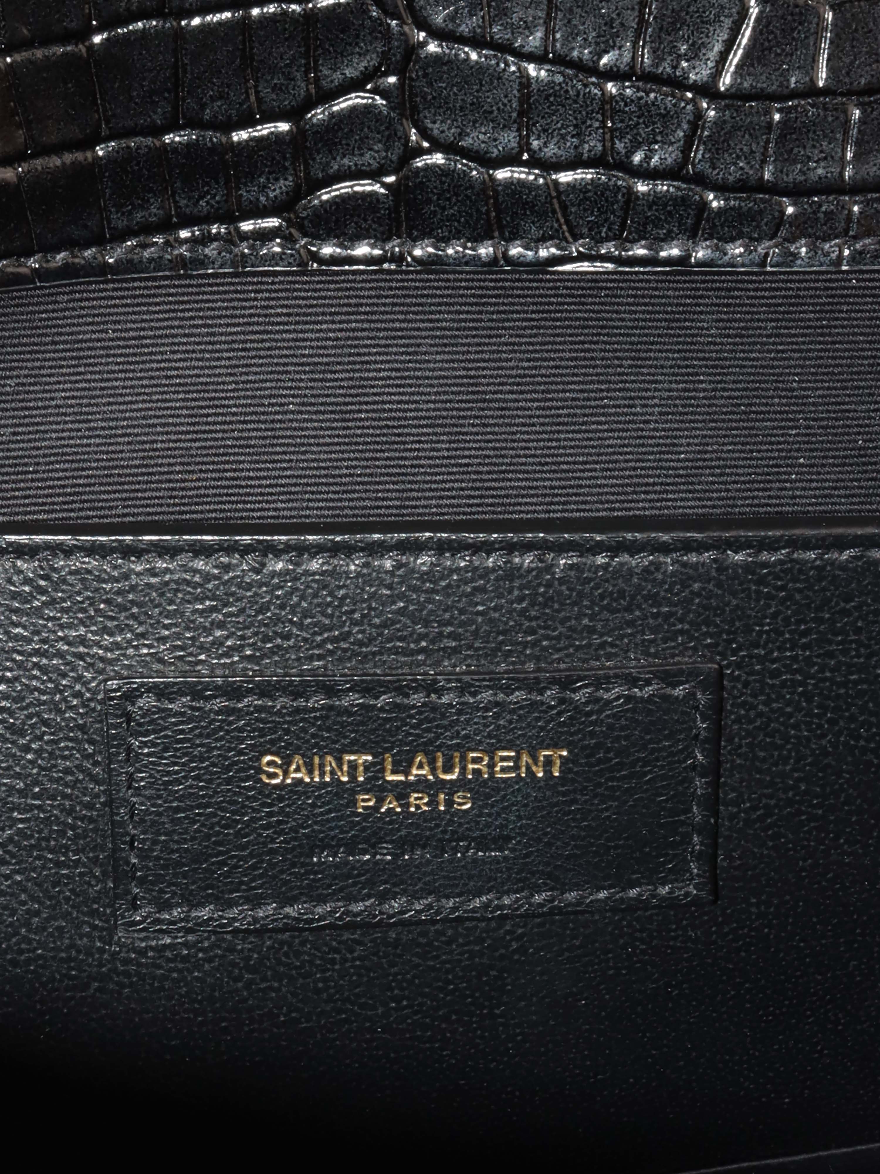 Saint Laurent Medium Manhattan Shiny Crocodile Shoulder Bag.