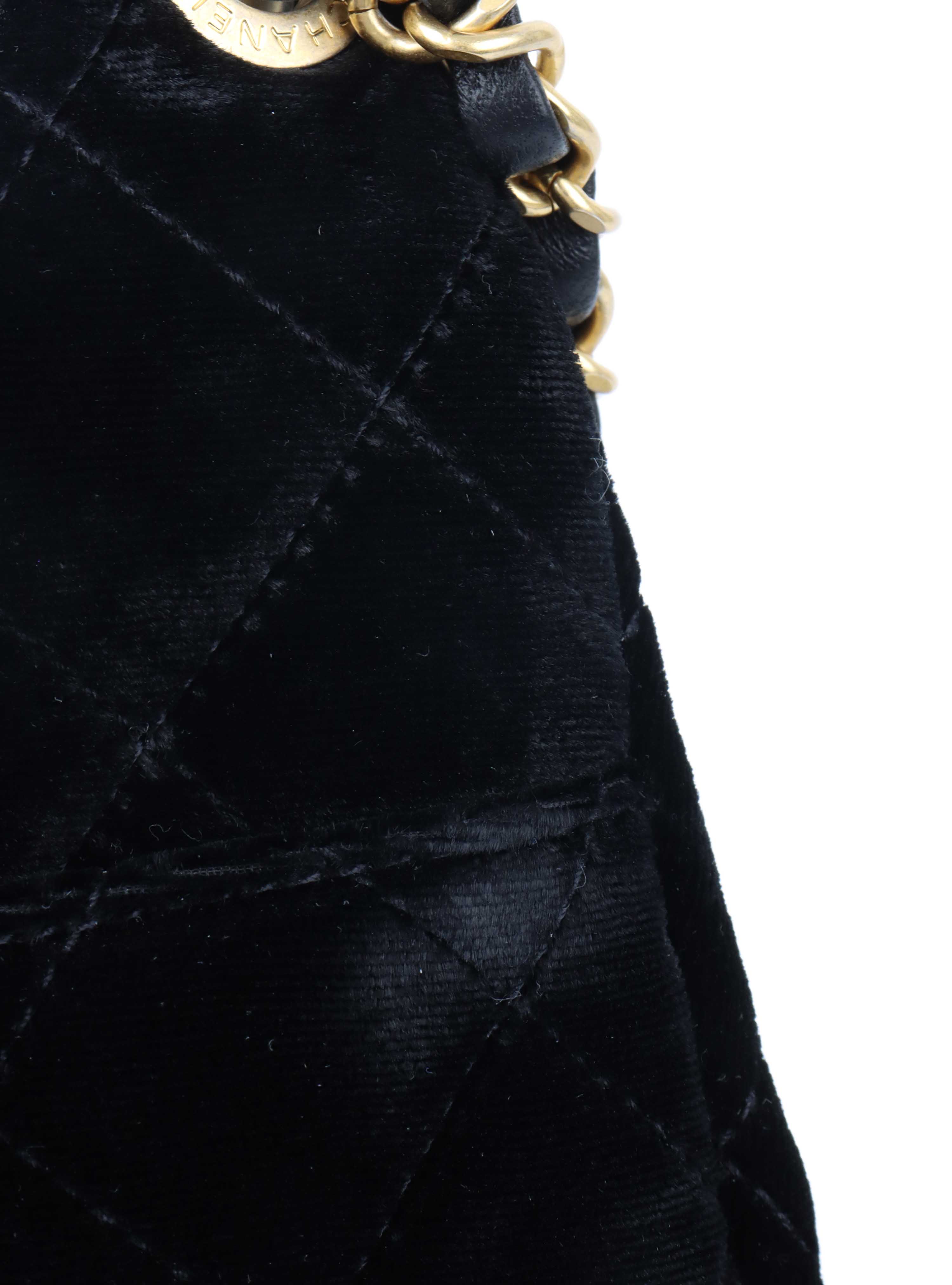 Chanel Black Small Quilted Velvet Wavy CC Hobo Bag.