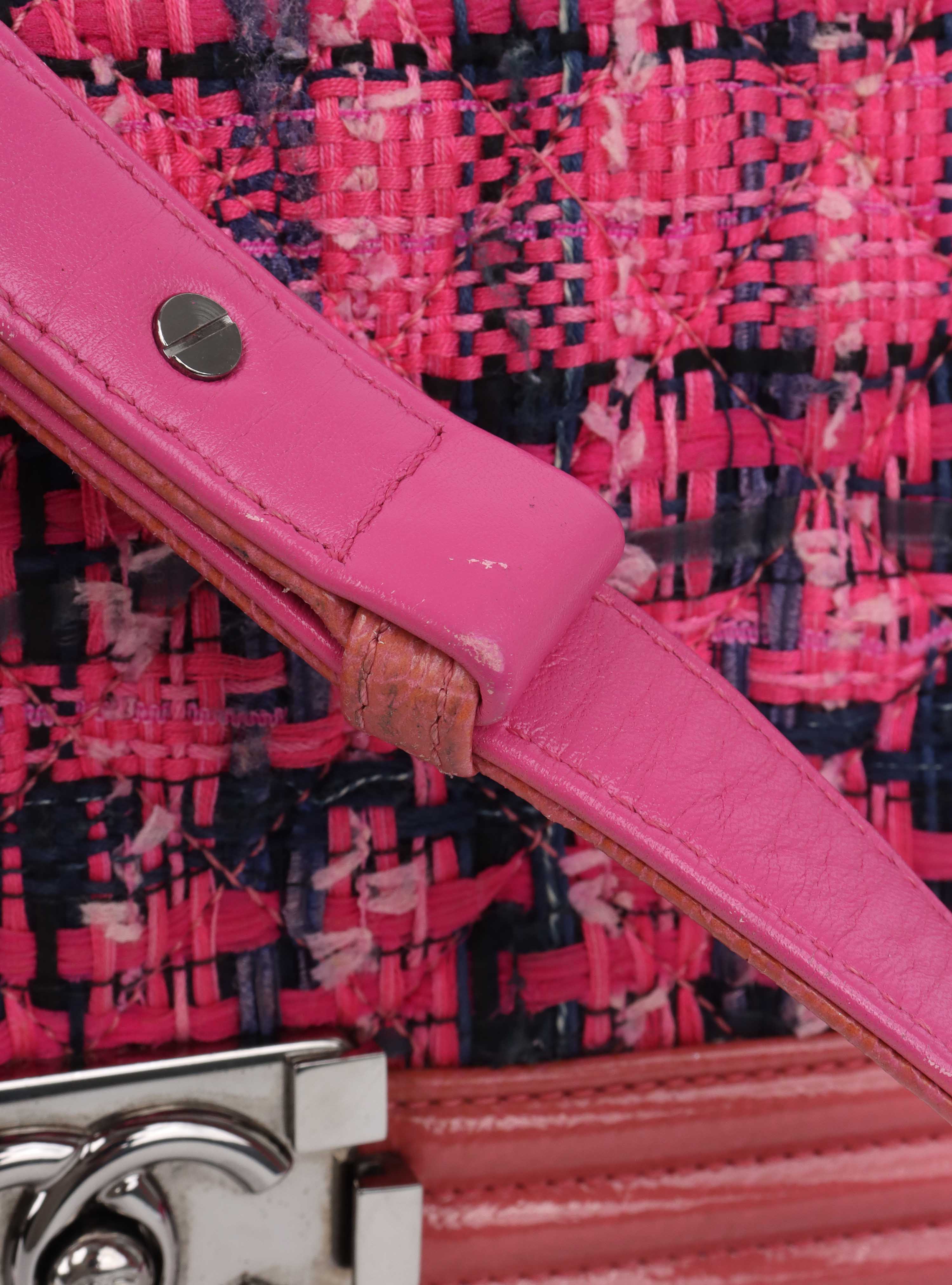 Chanel Medium Pink Tweed Boy Bag.
