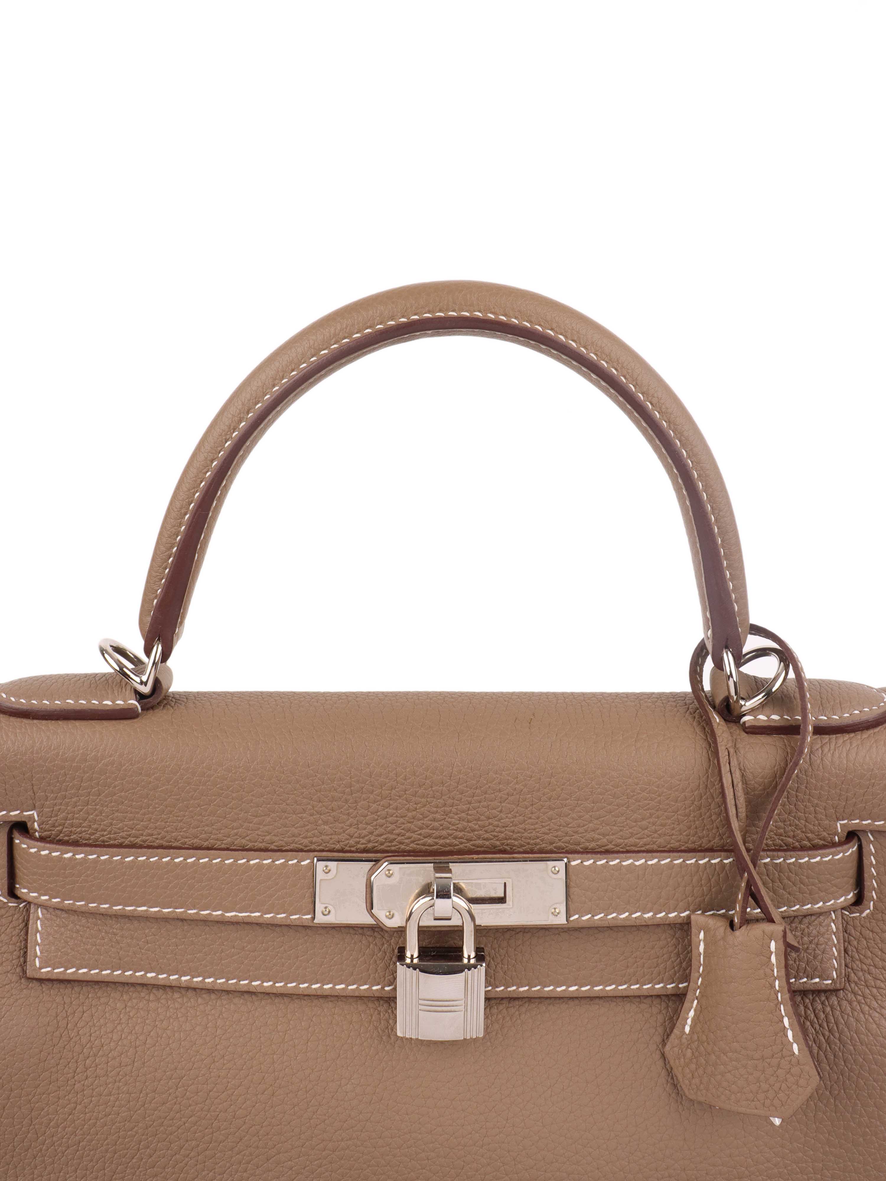 Hermes Etoupe Kelly 28 in Togo leather PHW.