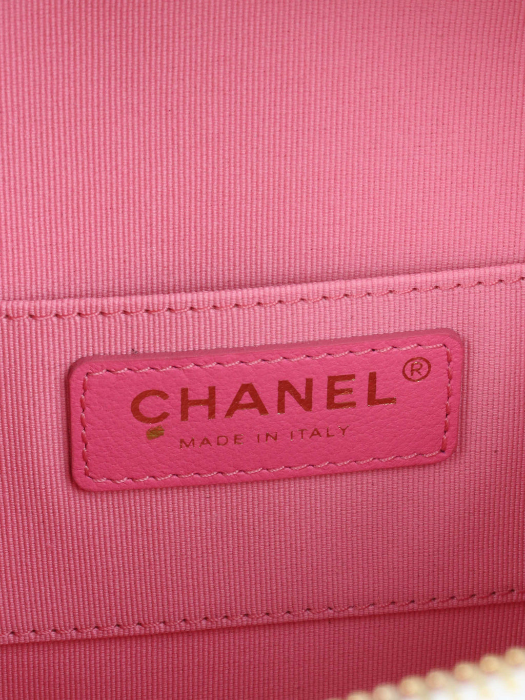Chanel White Round Vanity with Chain Ring Handle.