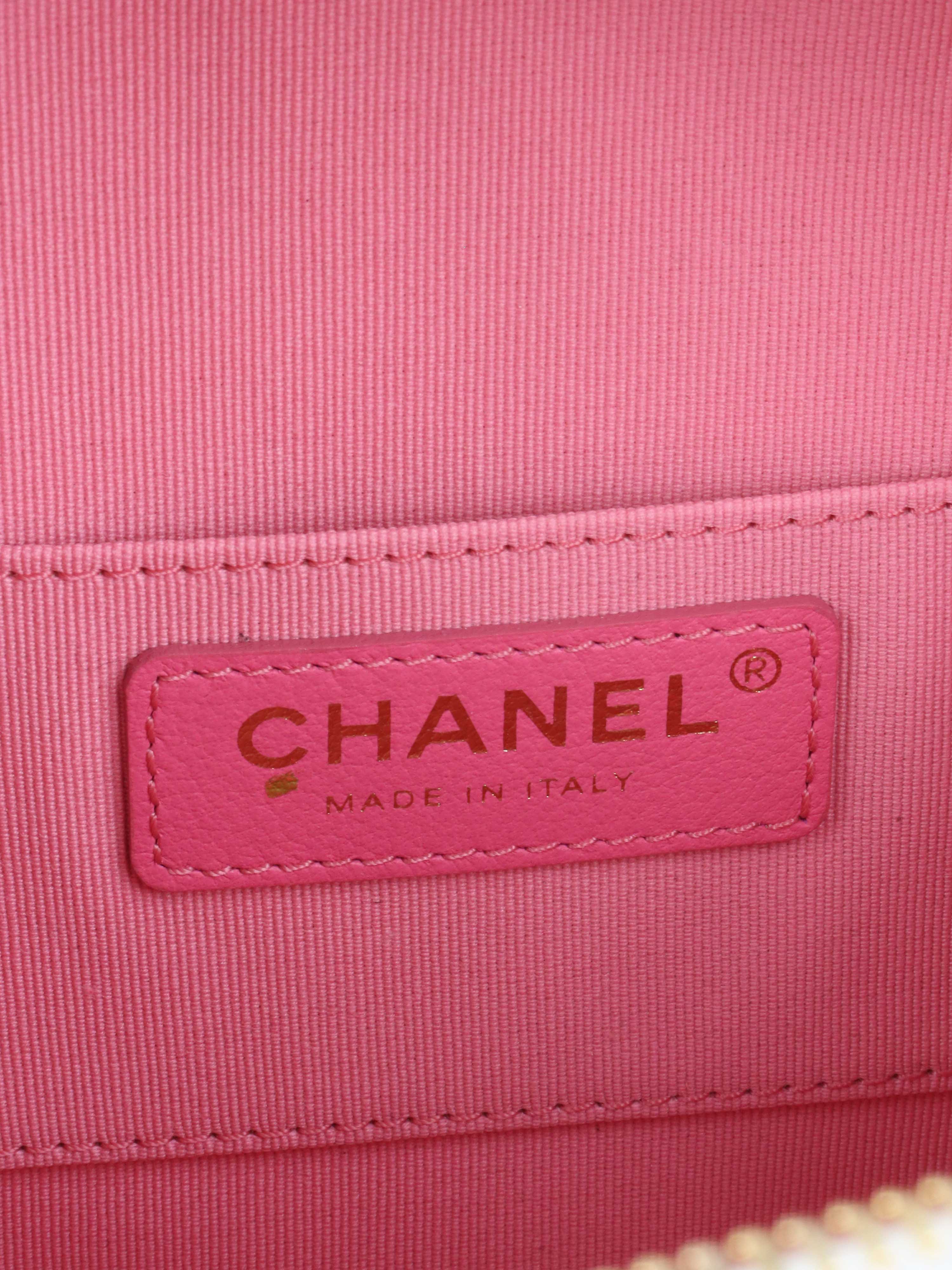 Chanel White Round Vanity with Chain Ring Handle.