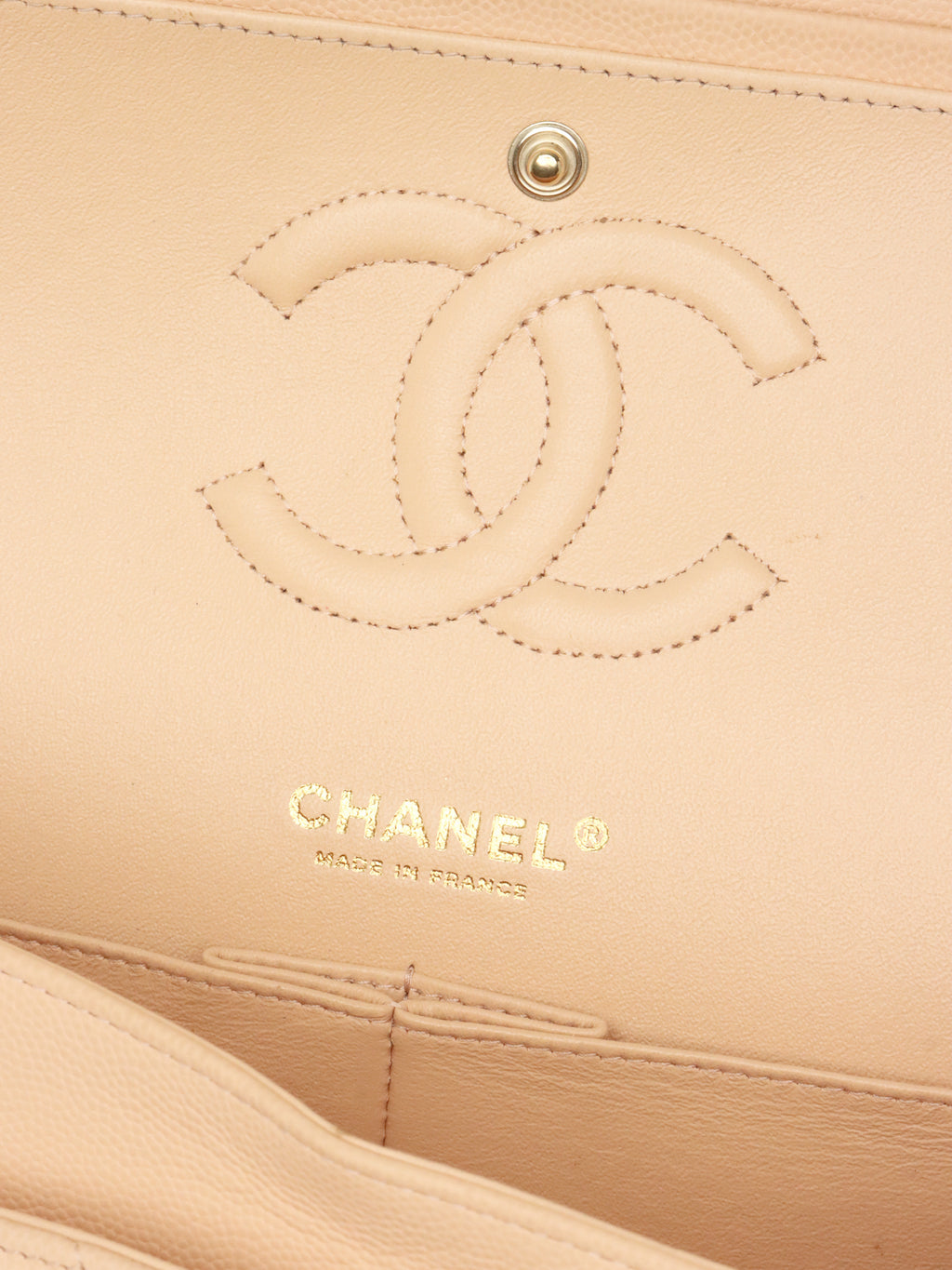 Chanel Beige Claire Chevron Caviar Classic Flap