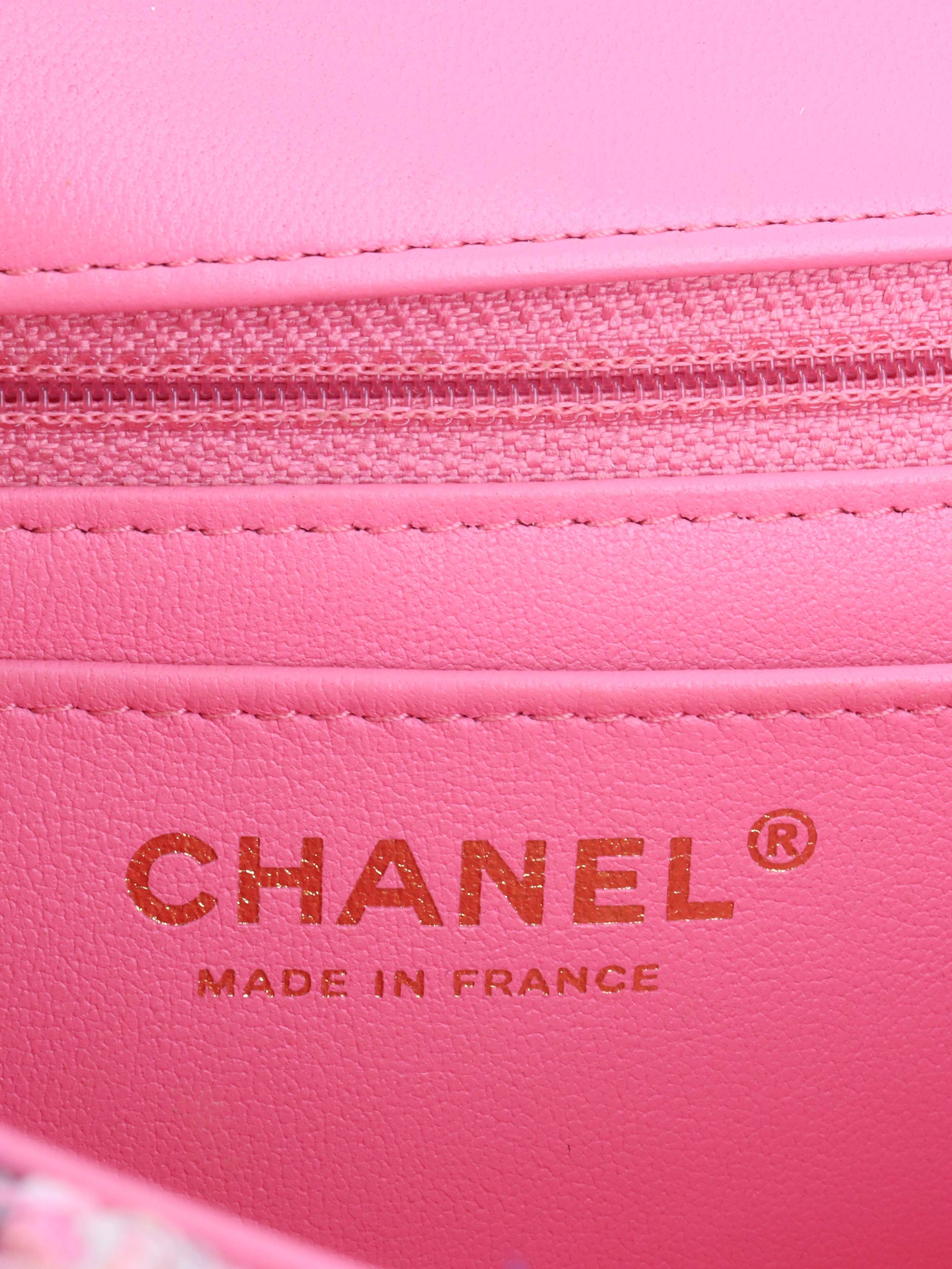 Chanel Pink & Blue Tweed Mini Rectangular Classic Flap.