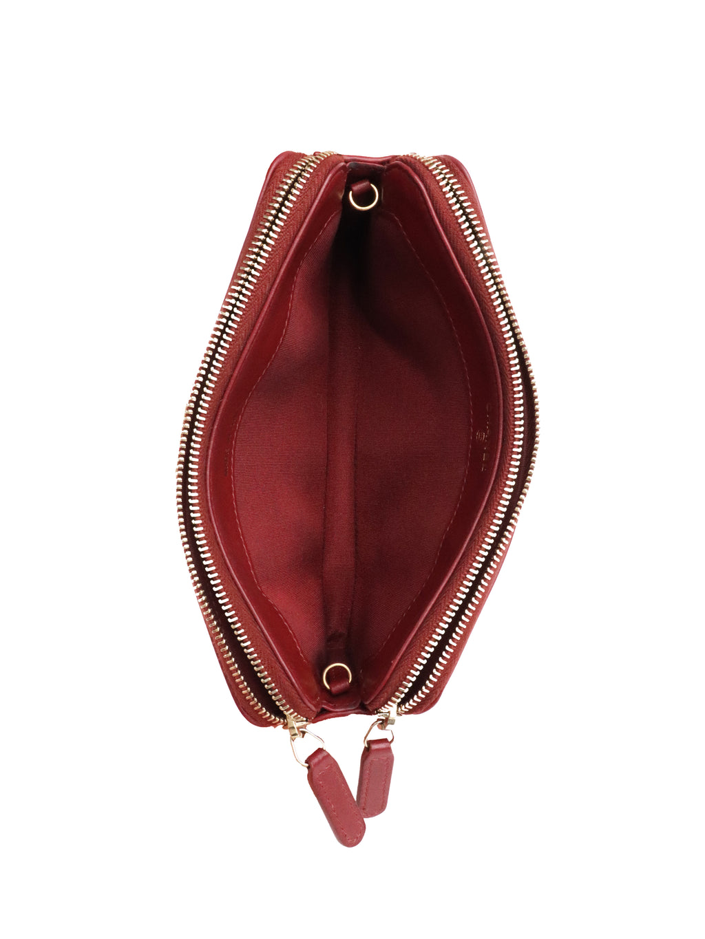 Chanel Burgundy Lambskin Double Zip Wallet on Chain