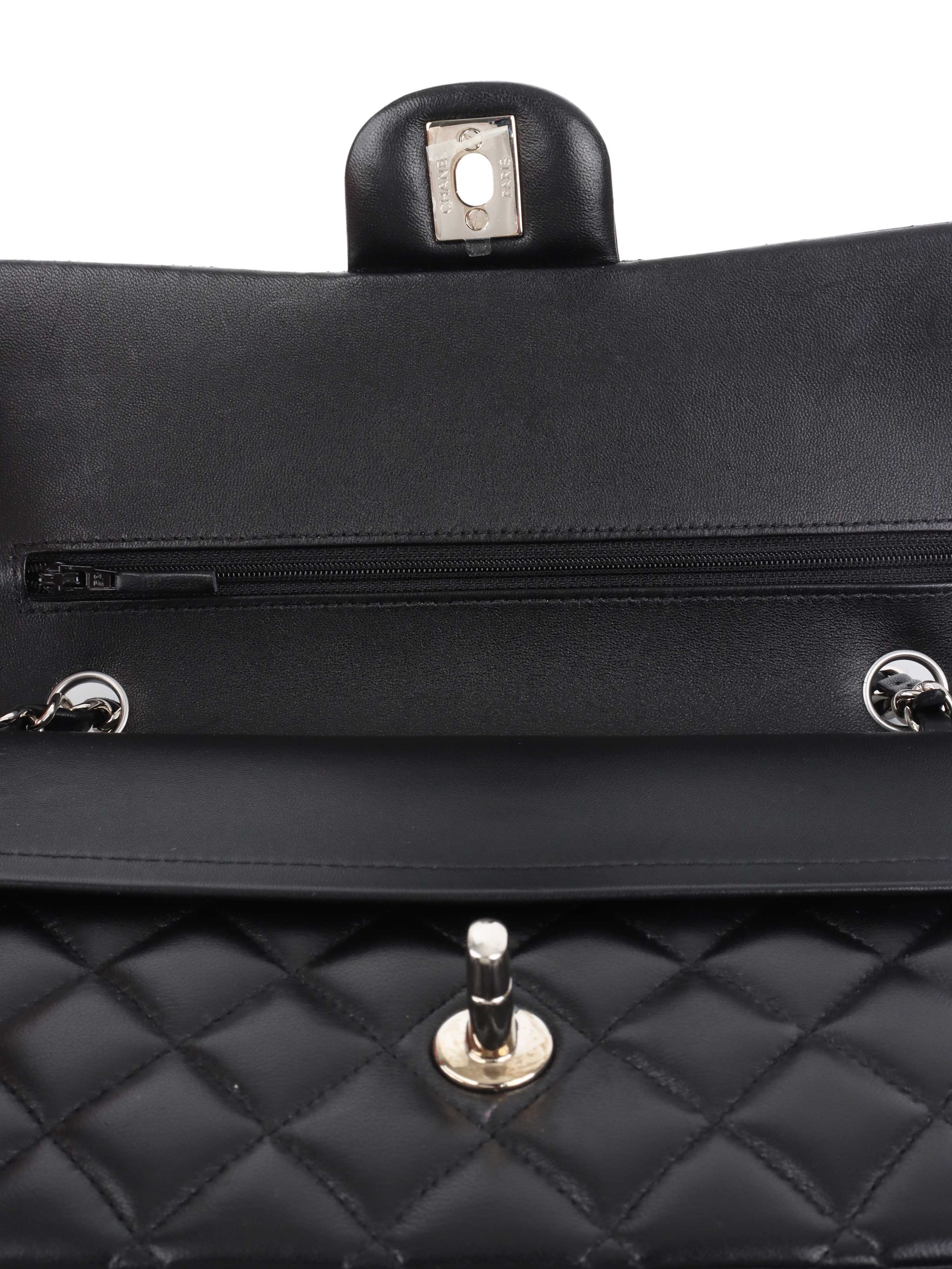 Chanel Black Medium Lambskin Classic Flap SHW.