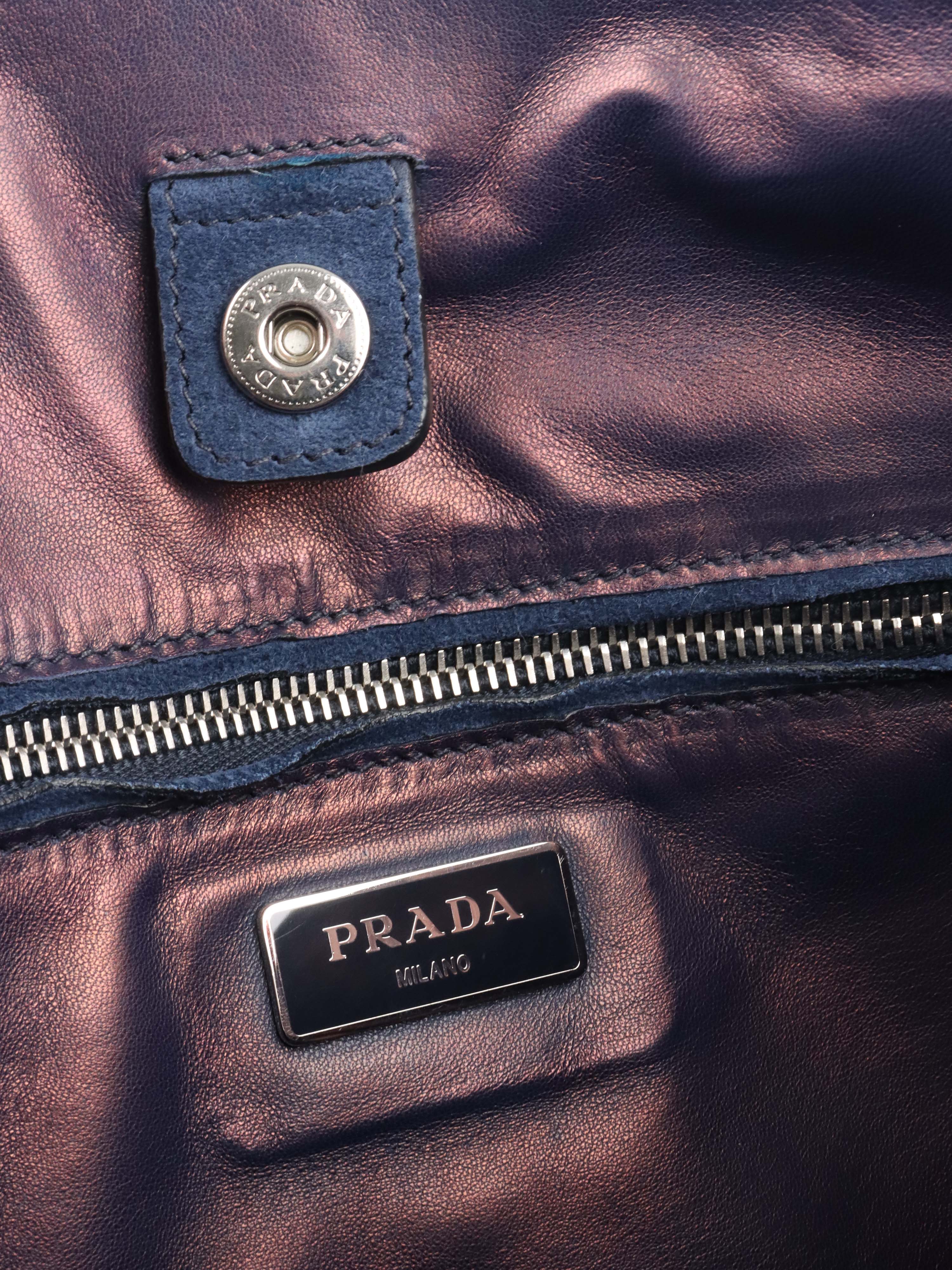 Prada Royal Blue Suede Double Zipped Shoulder Bag.