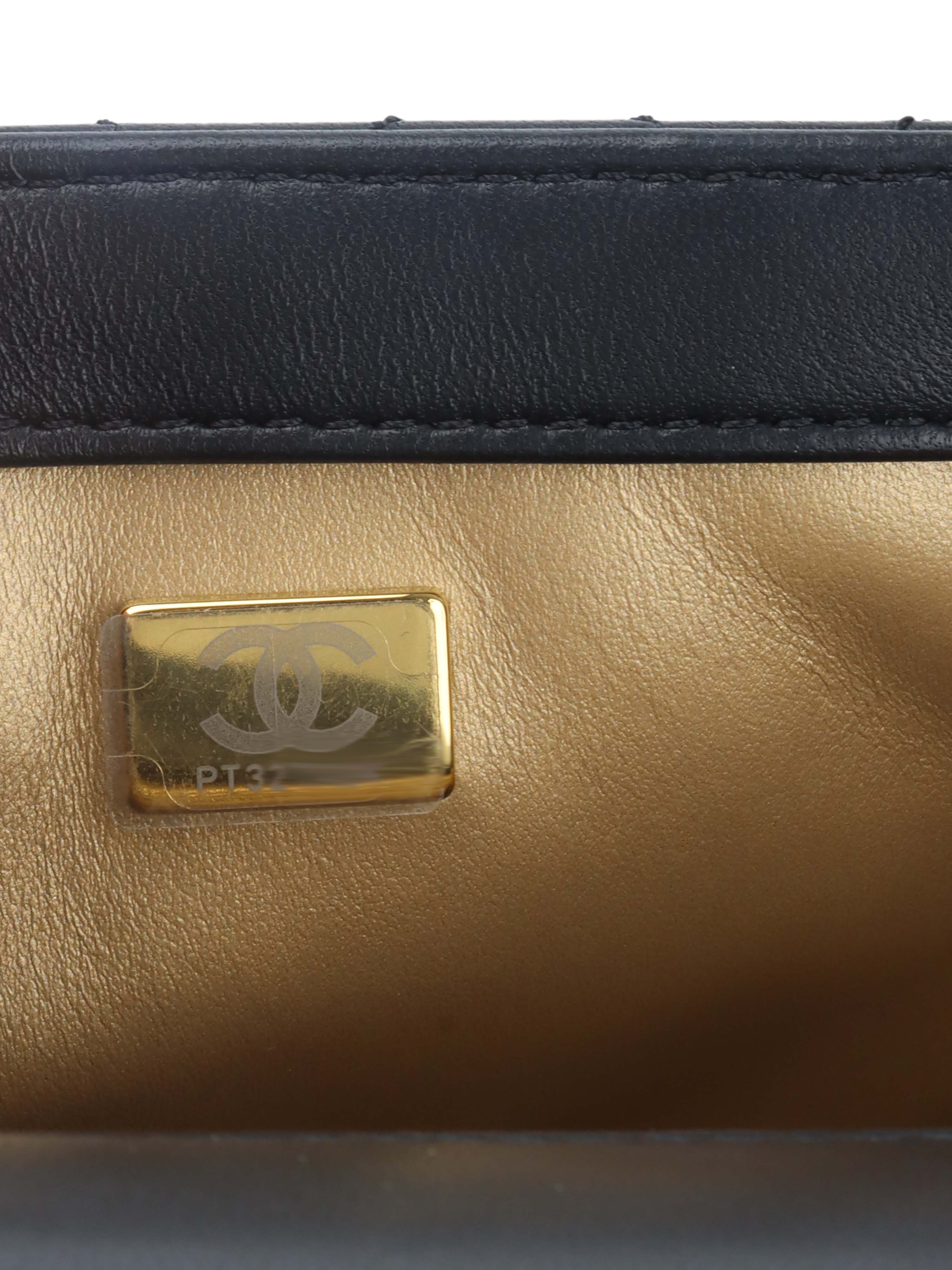 Chanel Black Lambskin Square Classic Flap with Pearl Crush