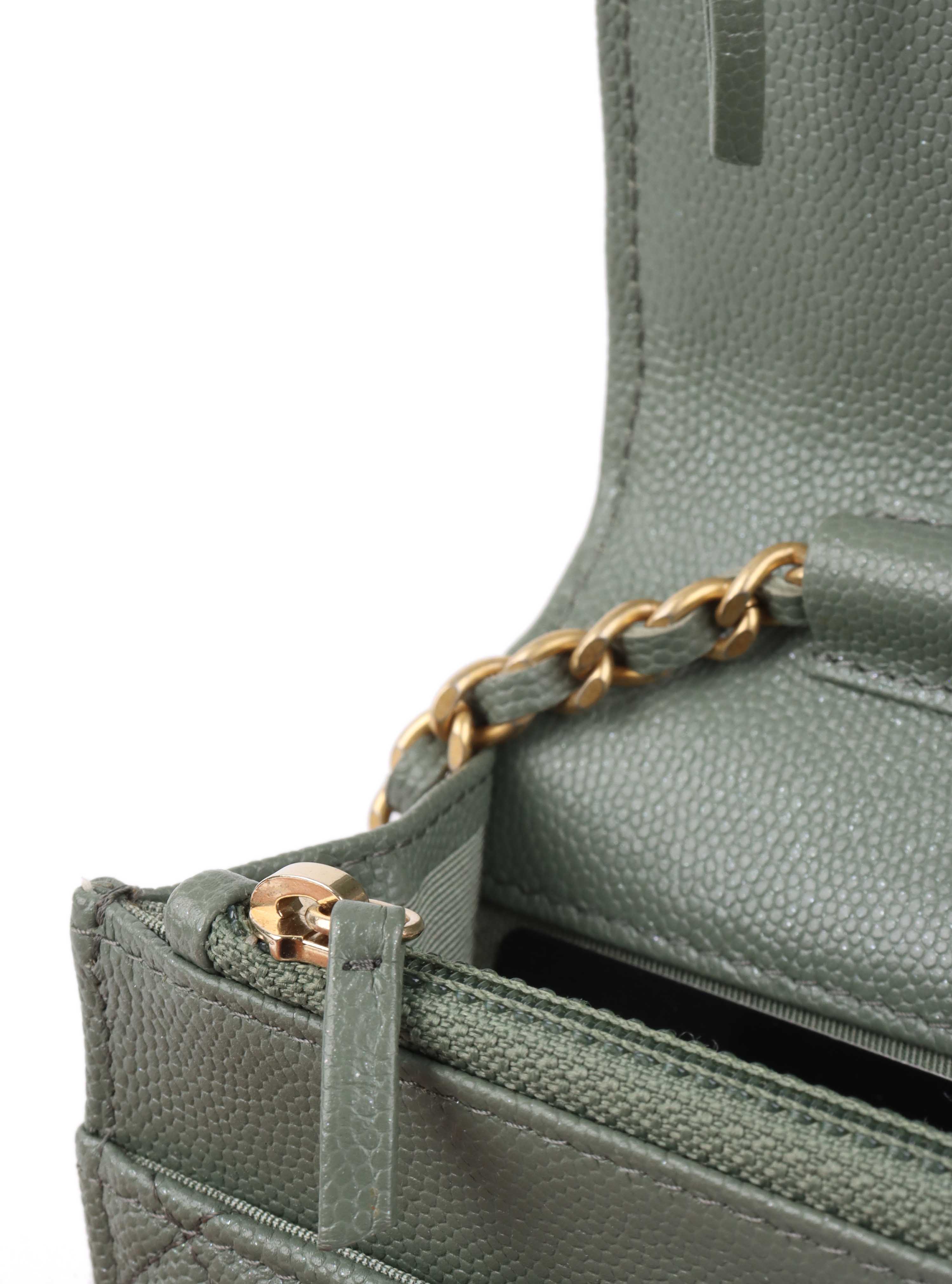 Chanel Green Iridescent Caviar Wallet on Chain.