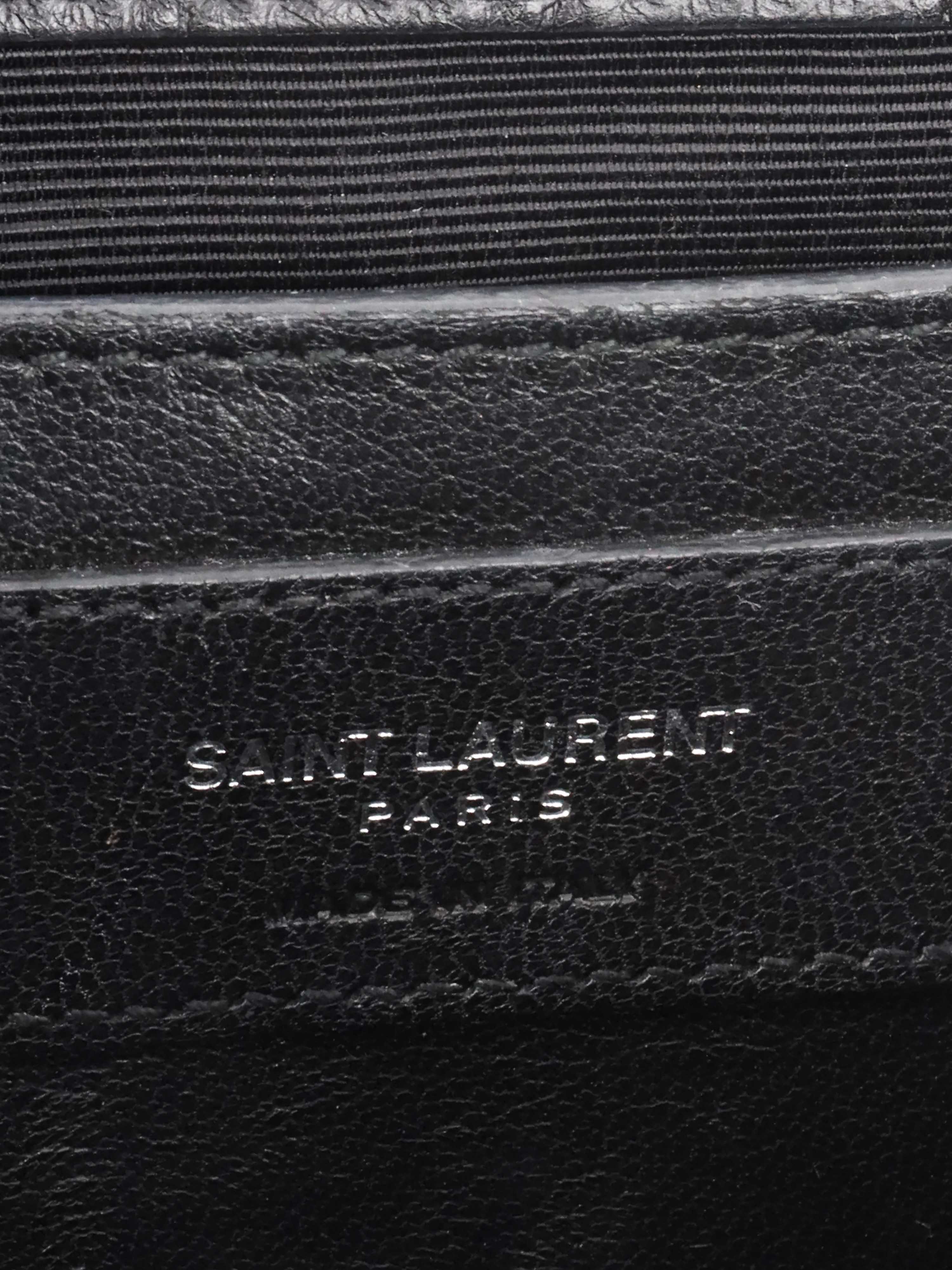 Saint Laurent Black Crocodile Embossed Chain Top Handle Kate Bag.