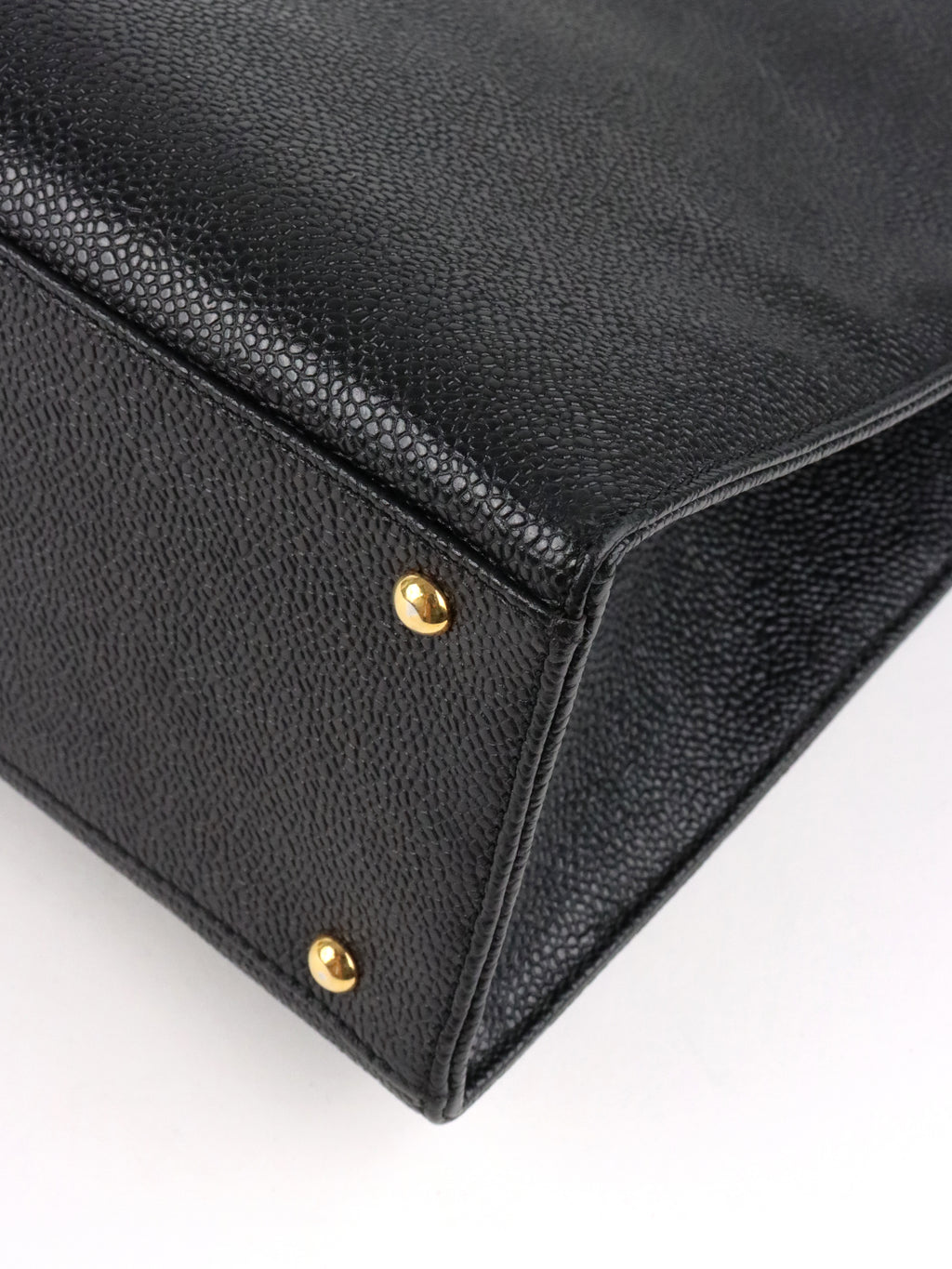 Chanel Vintage Stitched Logo Black Caviar Tote