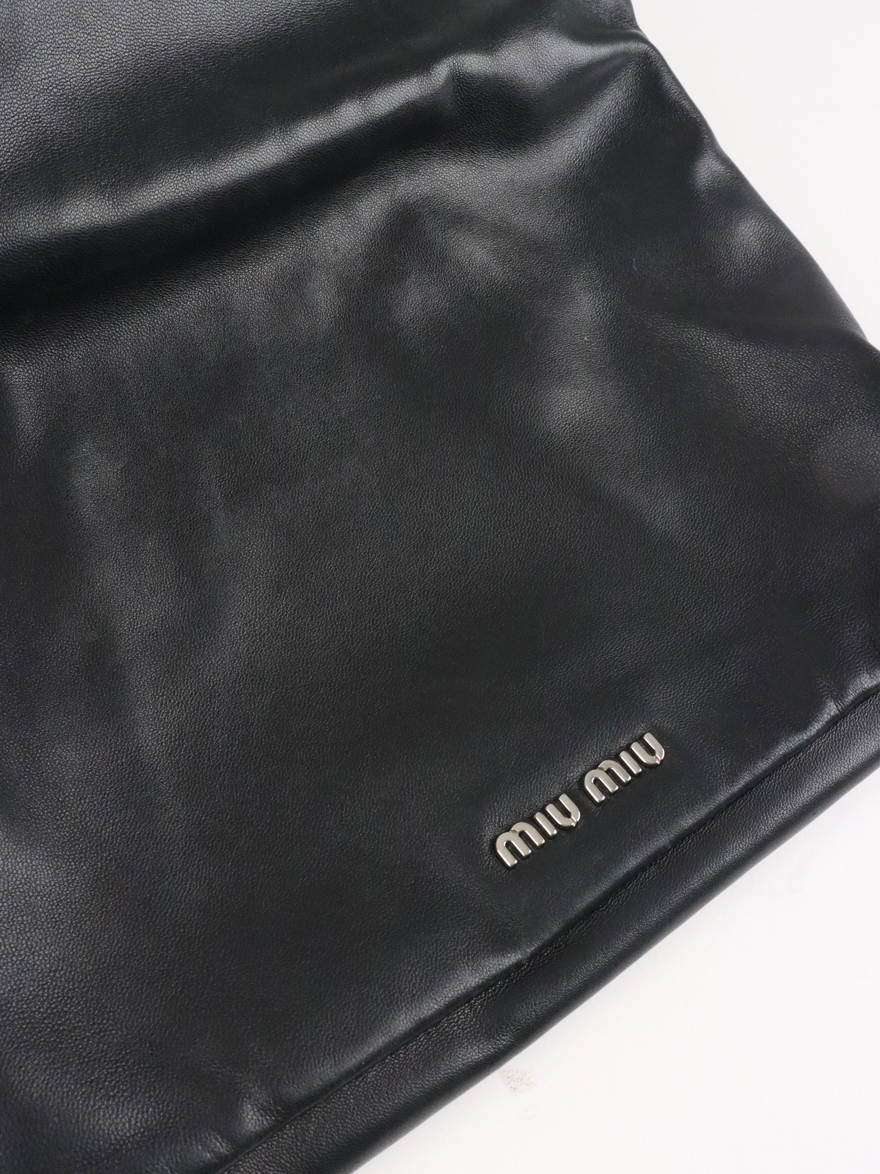 Miu Miu Black Smooth Leather with Crystal Strap Bag