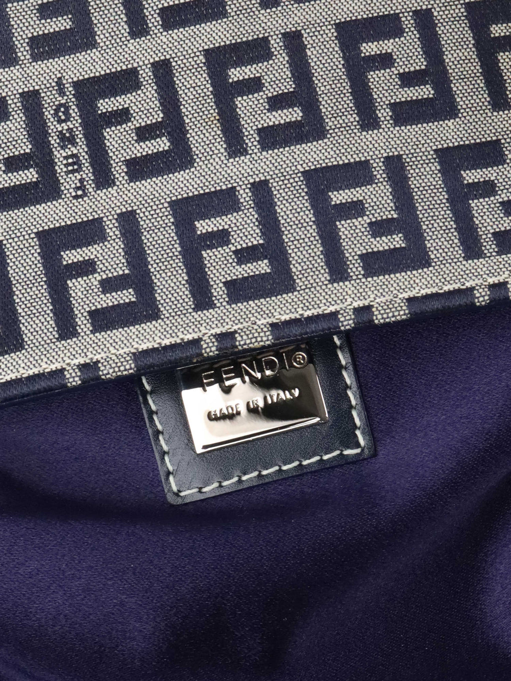 Fendi Vintage Navy Zucchino Canvas Boston Bag