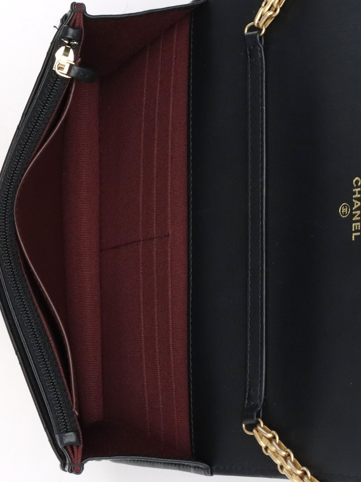 Chanel Black Aged Calfskin 2.55 Wallet On Chain
