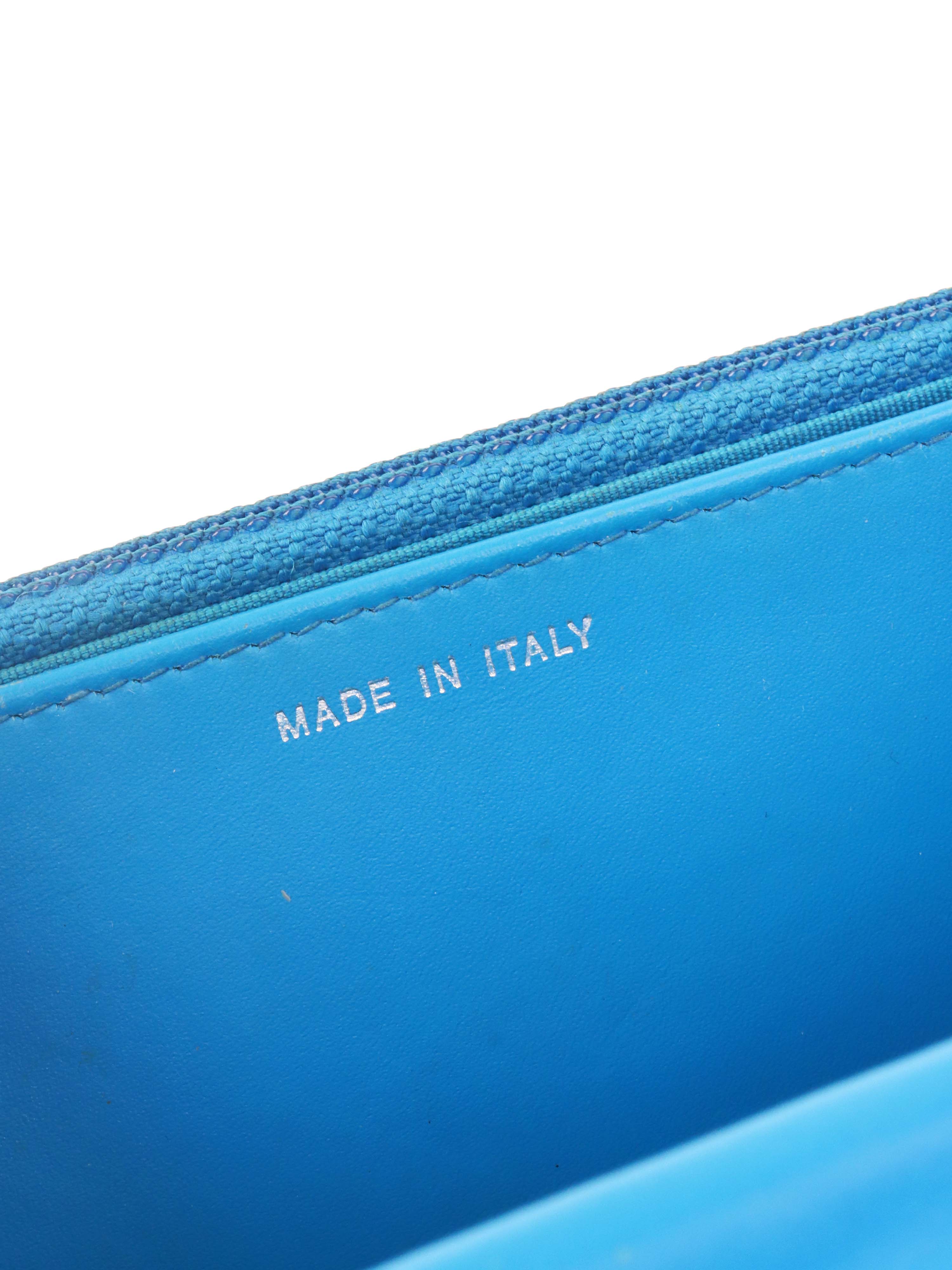 Chanel Bright Blue Patent Leather Le Boy Wallet on Chain.