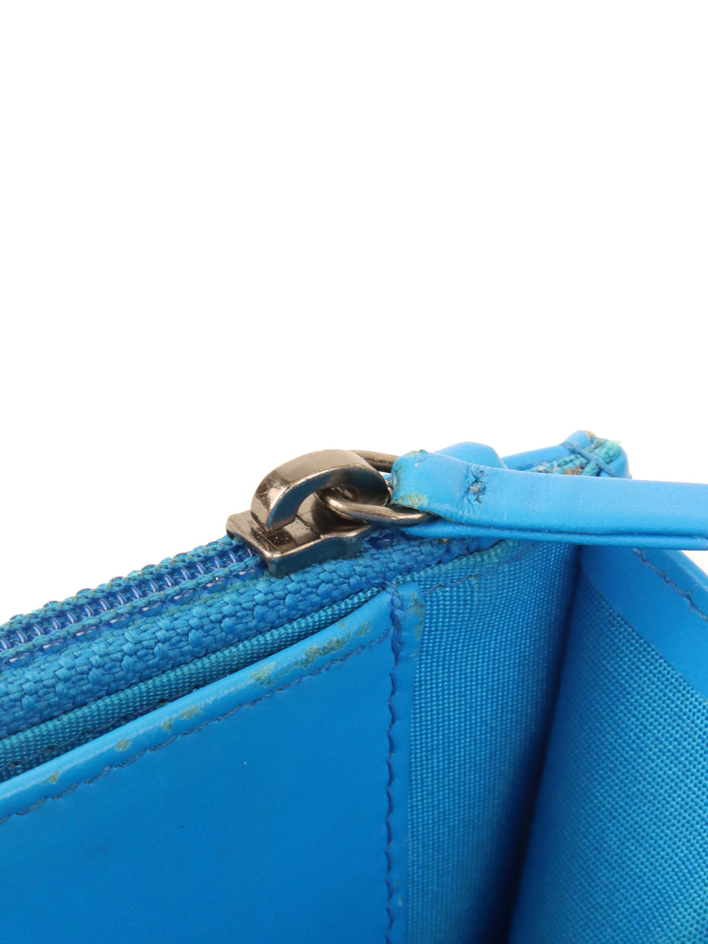 Chanel Bright Blue Patent Leather Le Boy Wallet on Chain.
