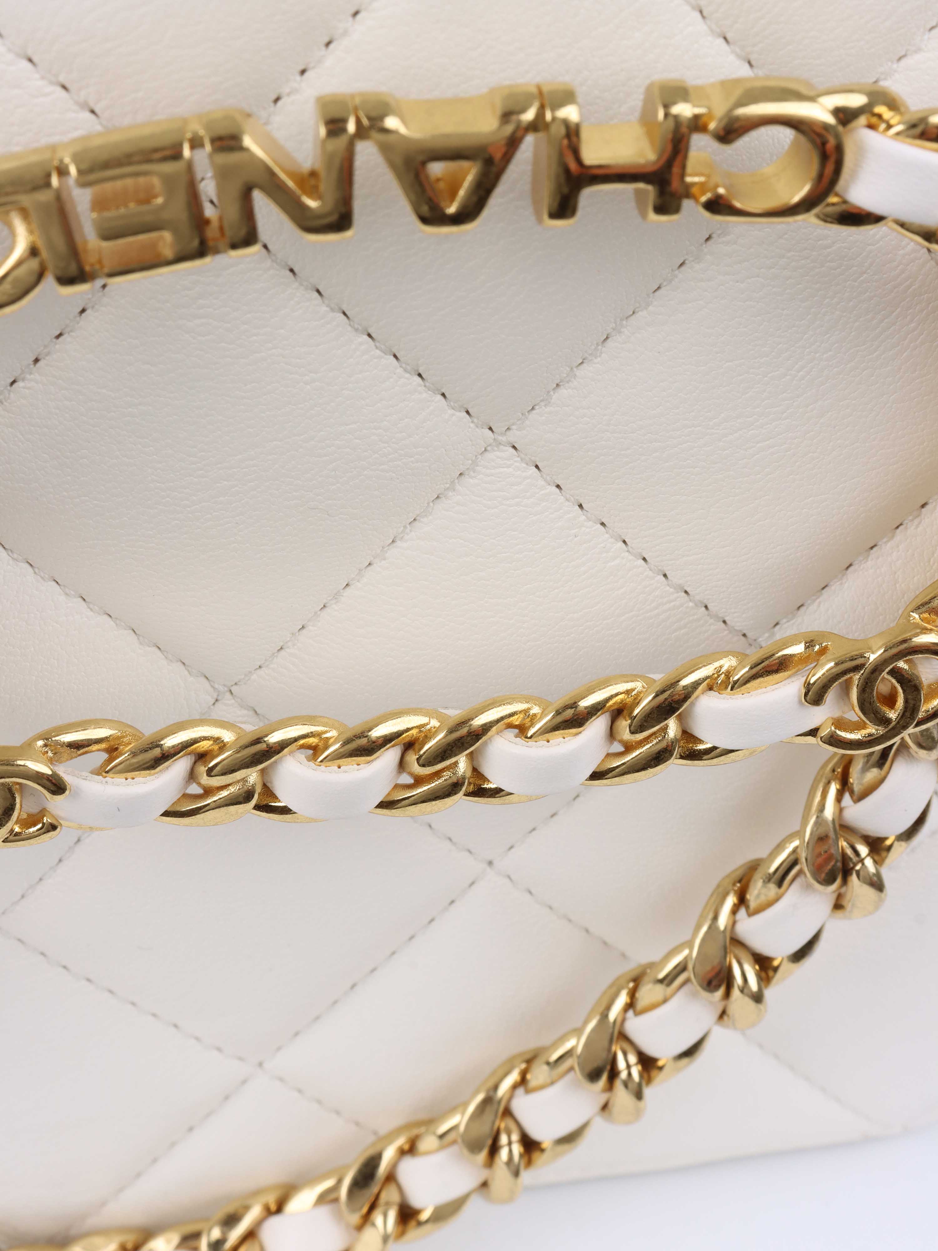 Chanel White Round Vanity with Chain Ring Handle.