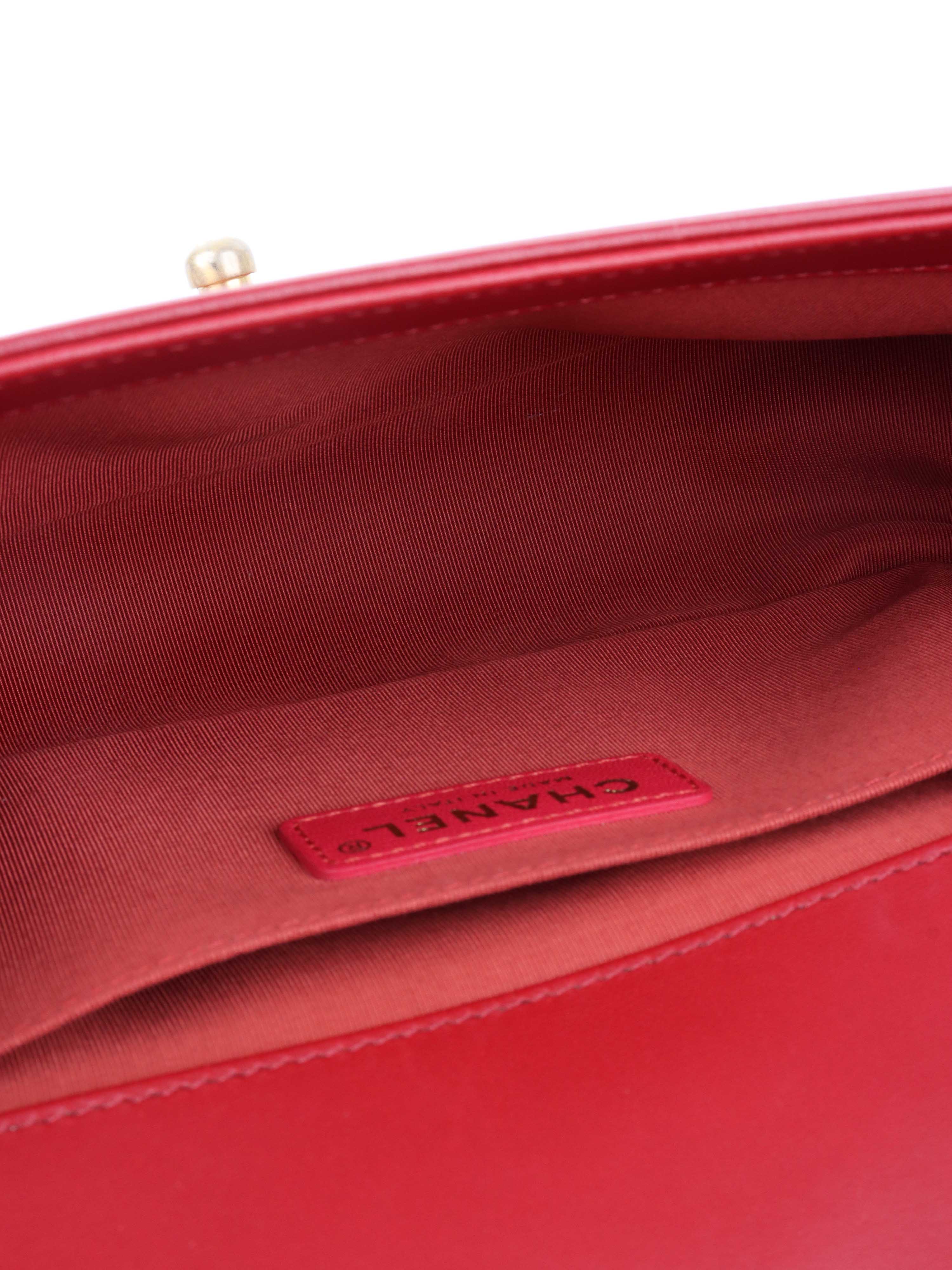 Chanel Medium Red Chevron Boy Bag in Lambskin GHW