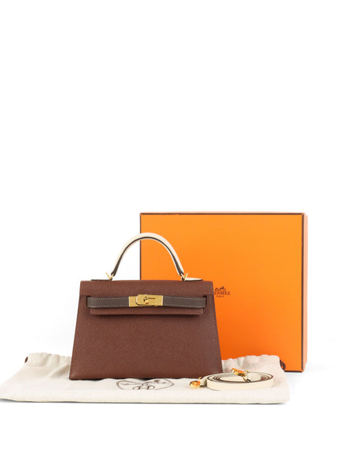Hermes Mini Kelly Tricolour Terre/Ebene/Craie Stamp K