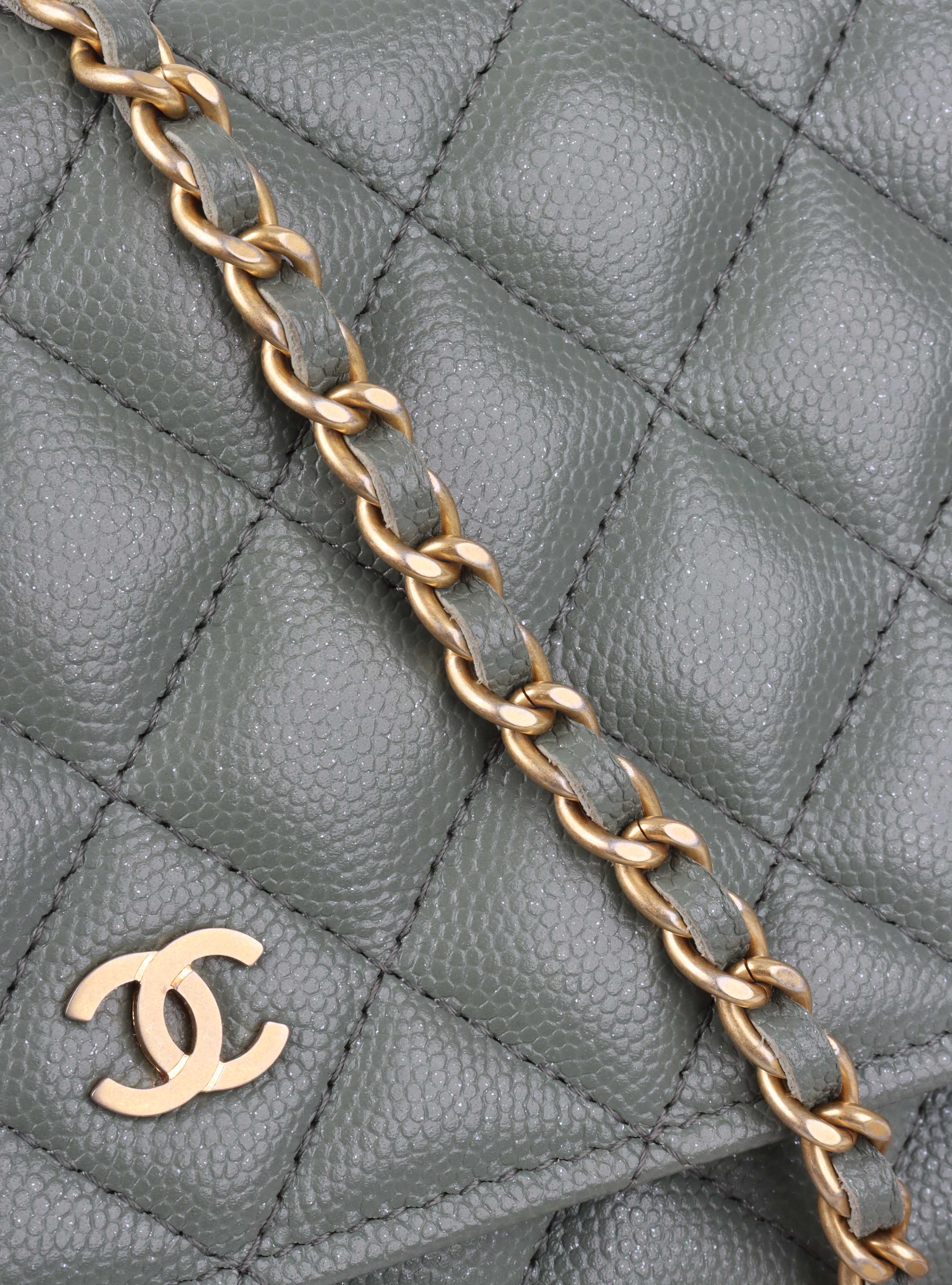 Chanel Green Iridescent Caviar Wallet on Chain.