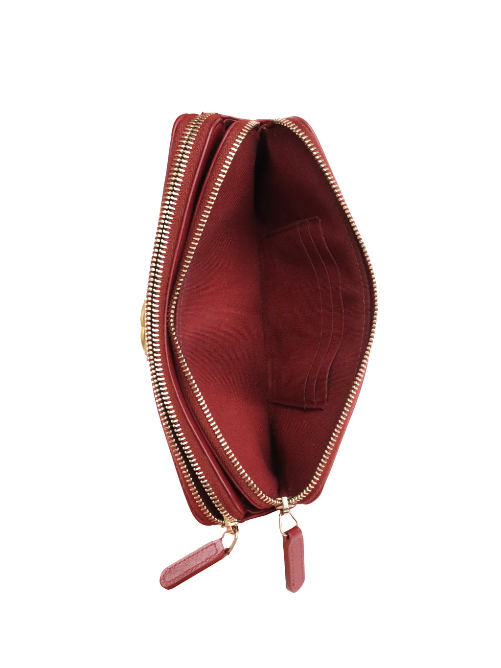 Chanel Burgundy Lambskin Double Zip Wallet on Chain