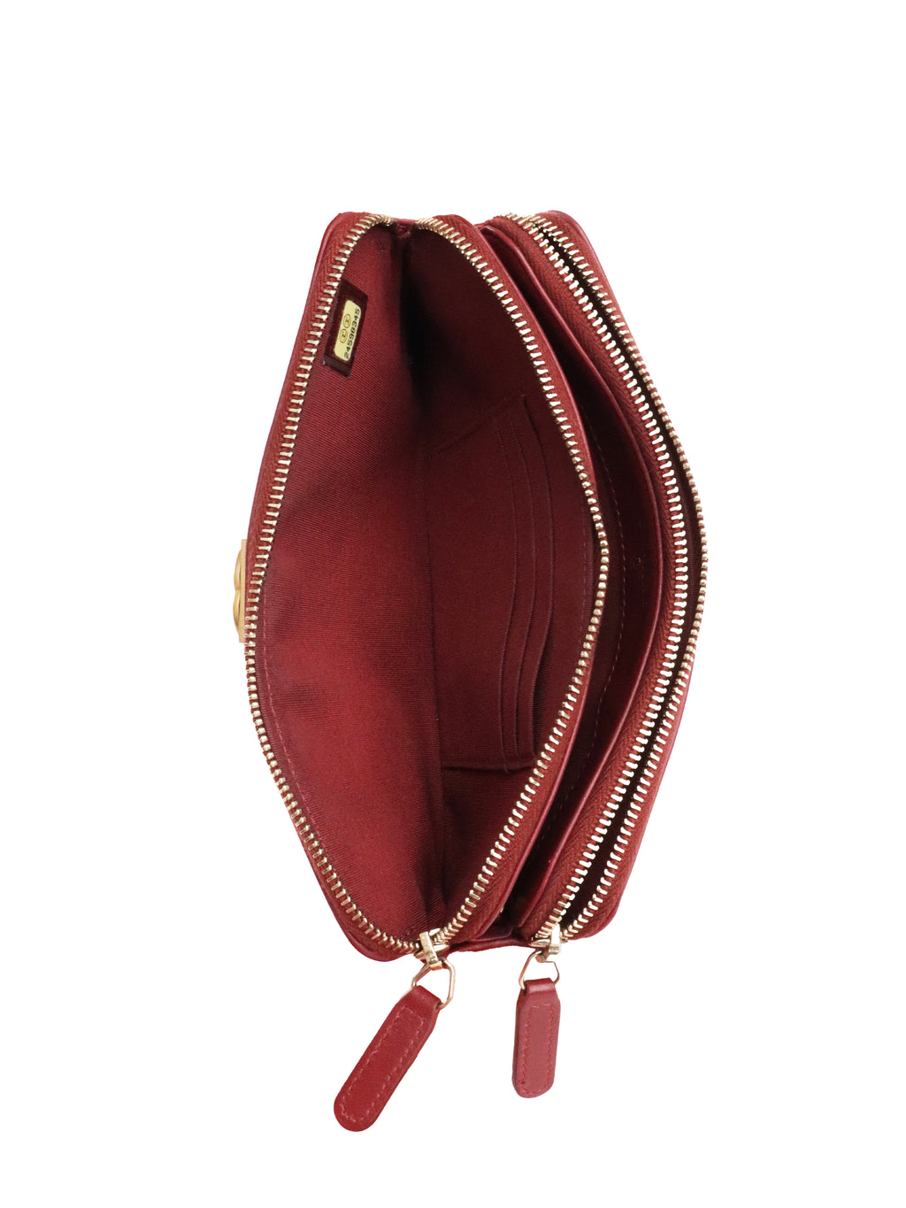 Chanel Burgundy Lambskin Double Zip Wallet on Chain
