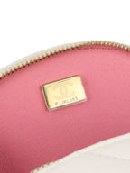 Chanel White Round Vanity with Chain Ring Handle.