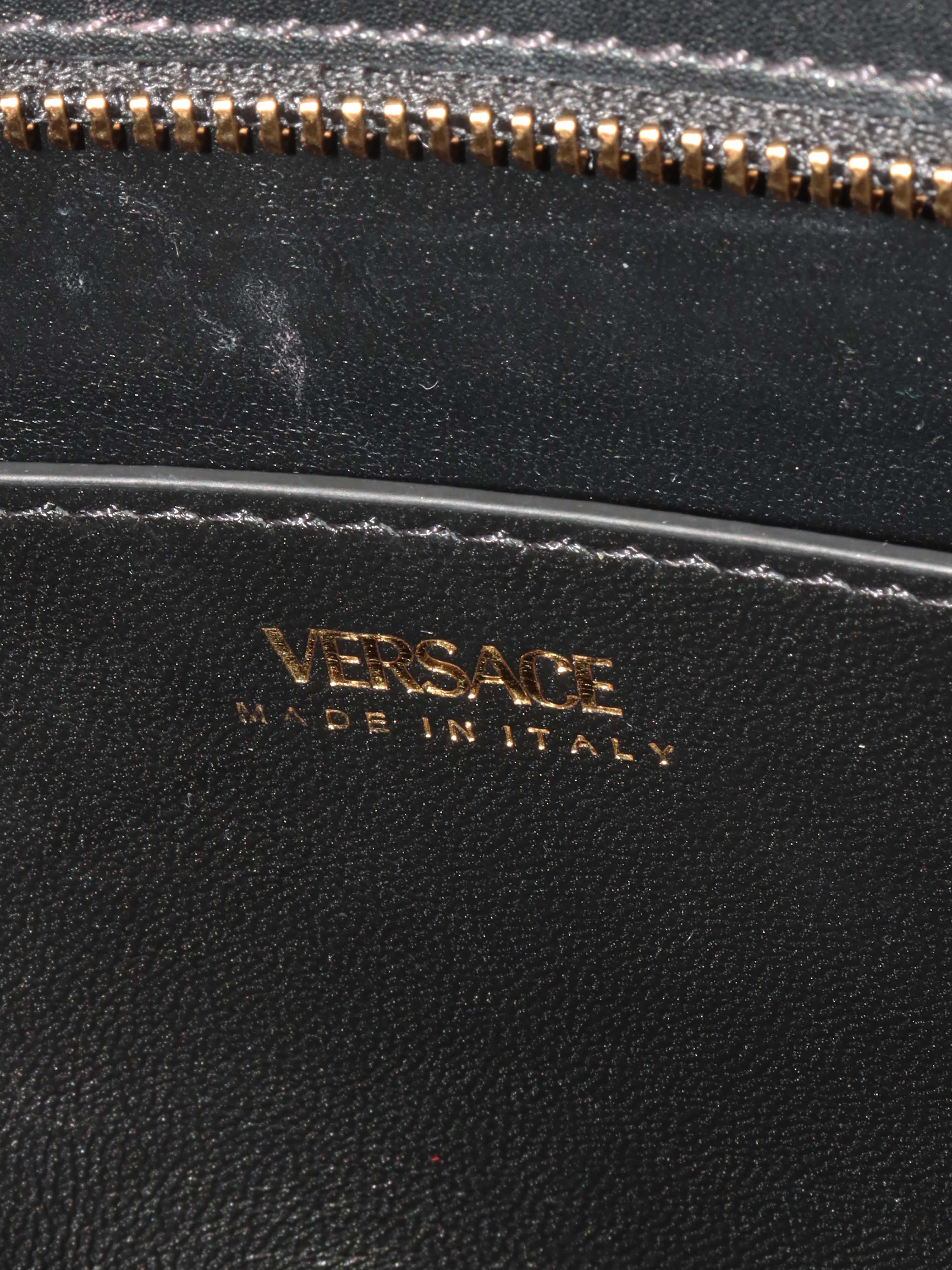 Versace Black Virtus Chain Shoulder Bag.