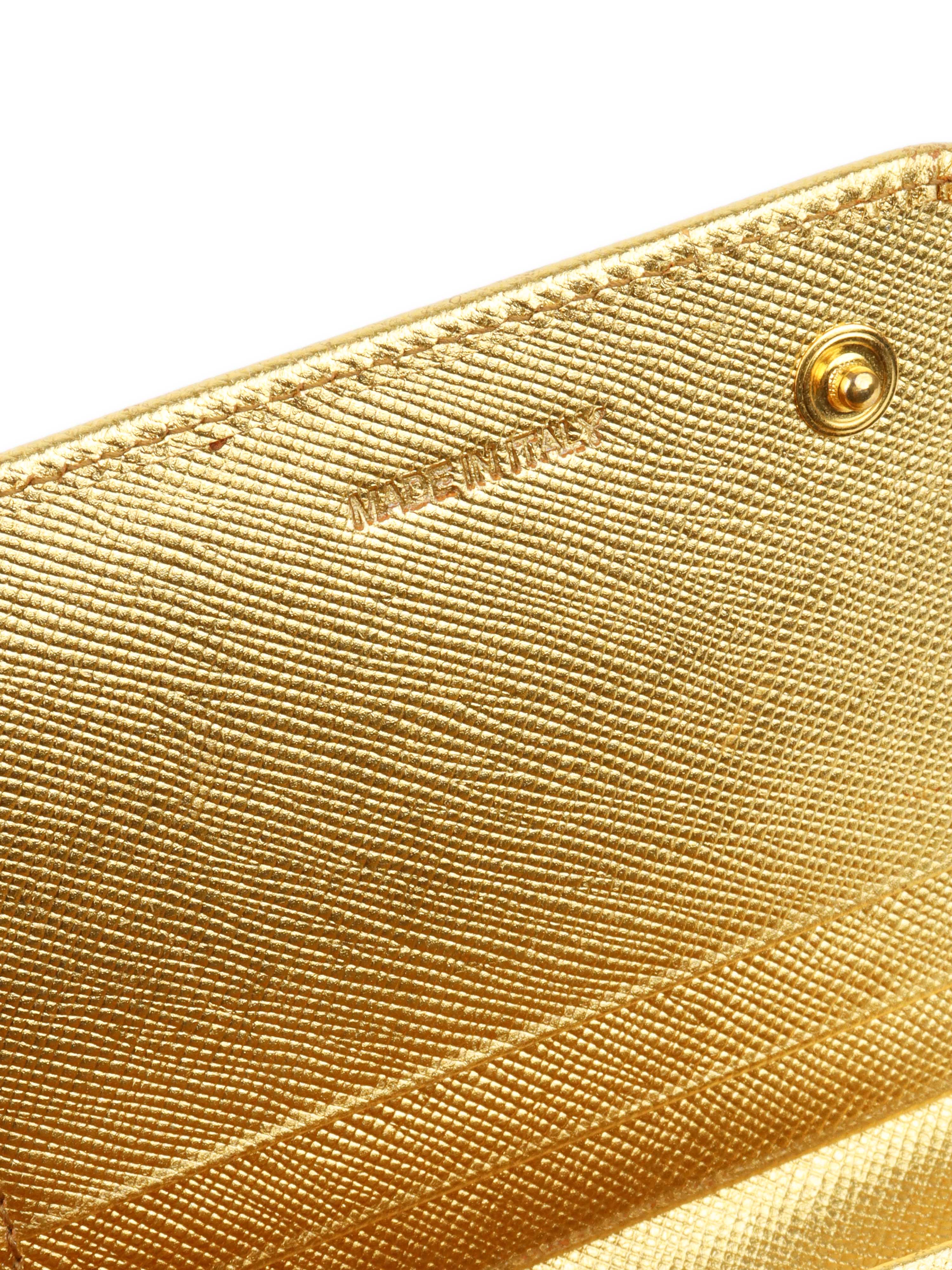 Prada Gold Saffiano Leather Wallet.