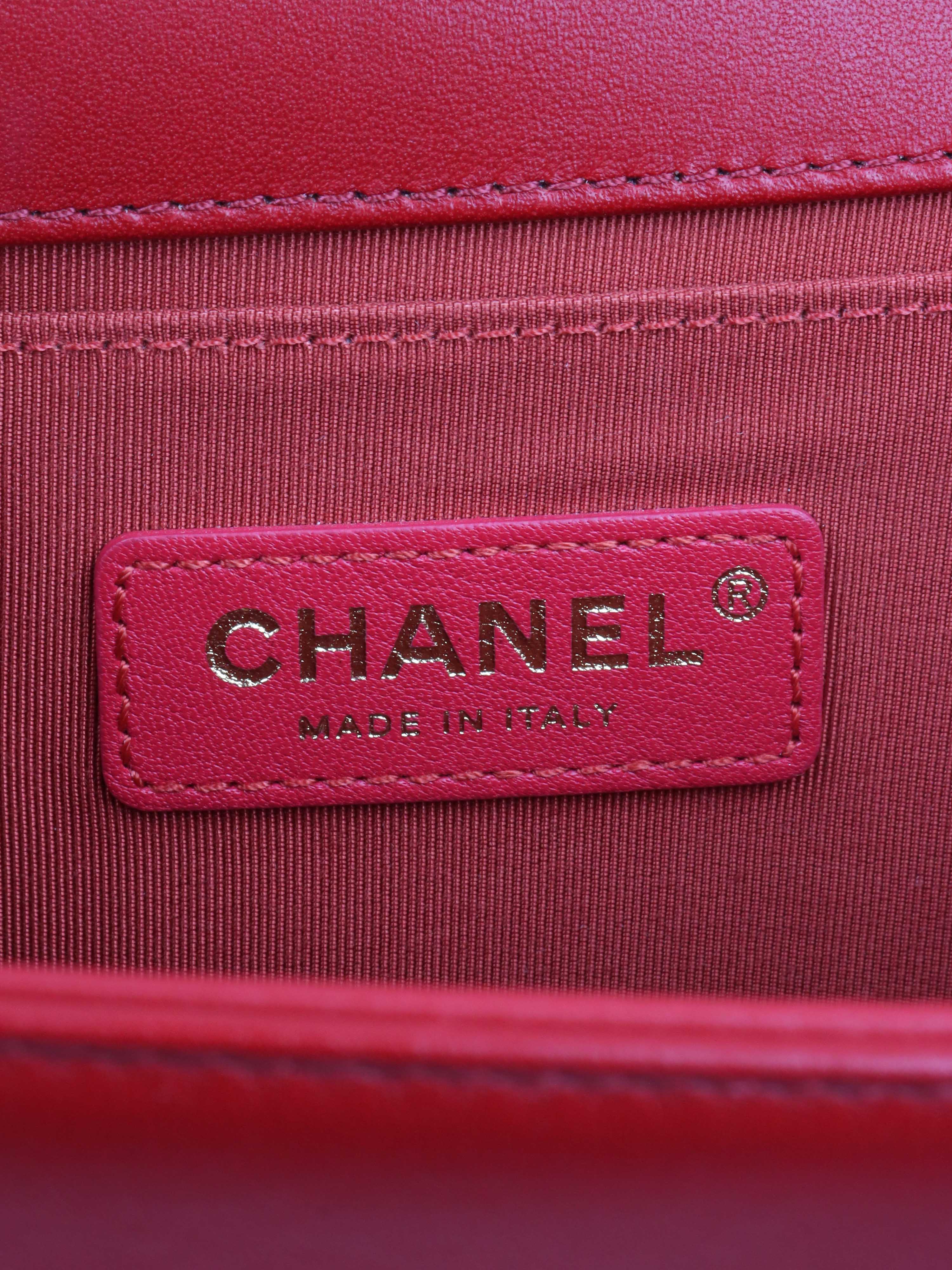 Chanel Medium Red Chevron Boy Bag in Lambskin GHW