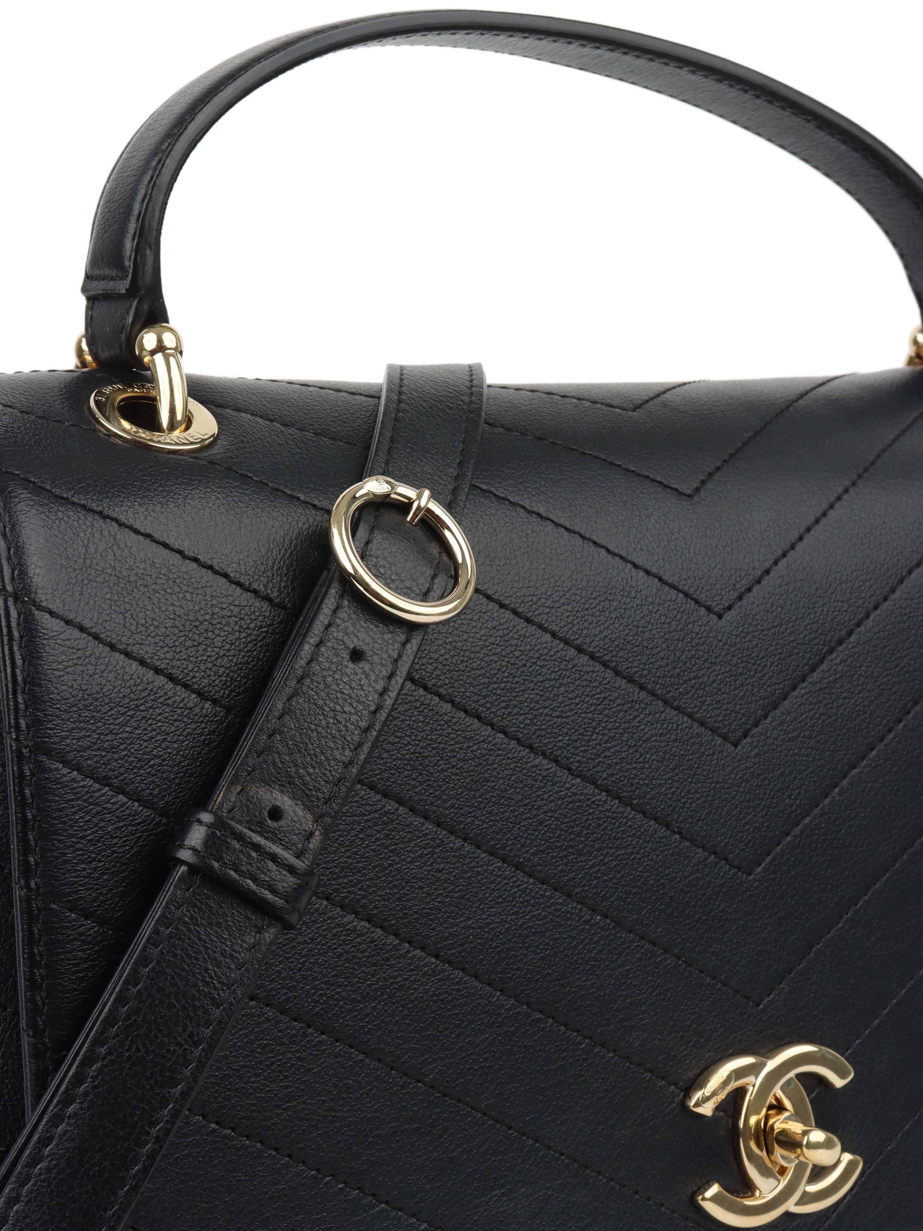 Chanel Black Chevron Chic Top Handle Flap Bag LGHW.