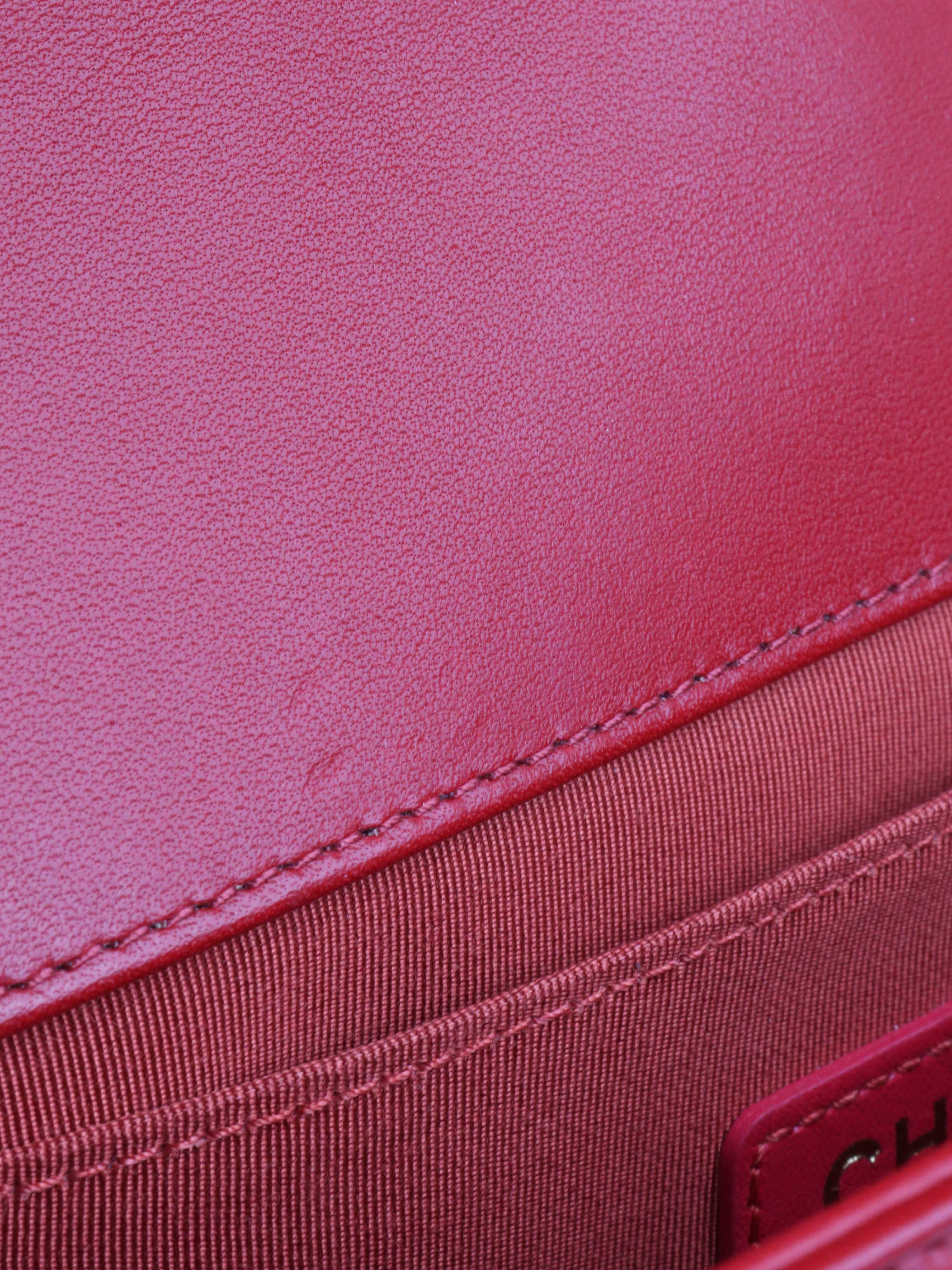 Chanel Medium Red Chevron Boy Bag in Lambskin GHW