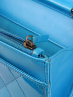 Chanel Bright Blue Patent Leather Le Boy Wallet on Chain.