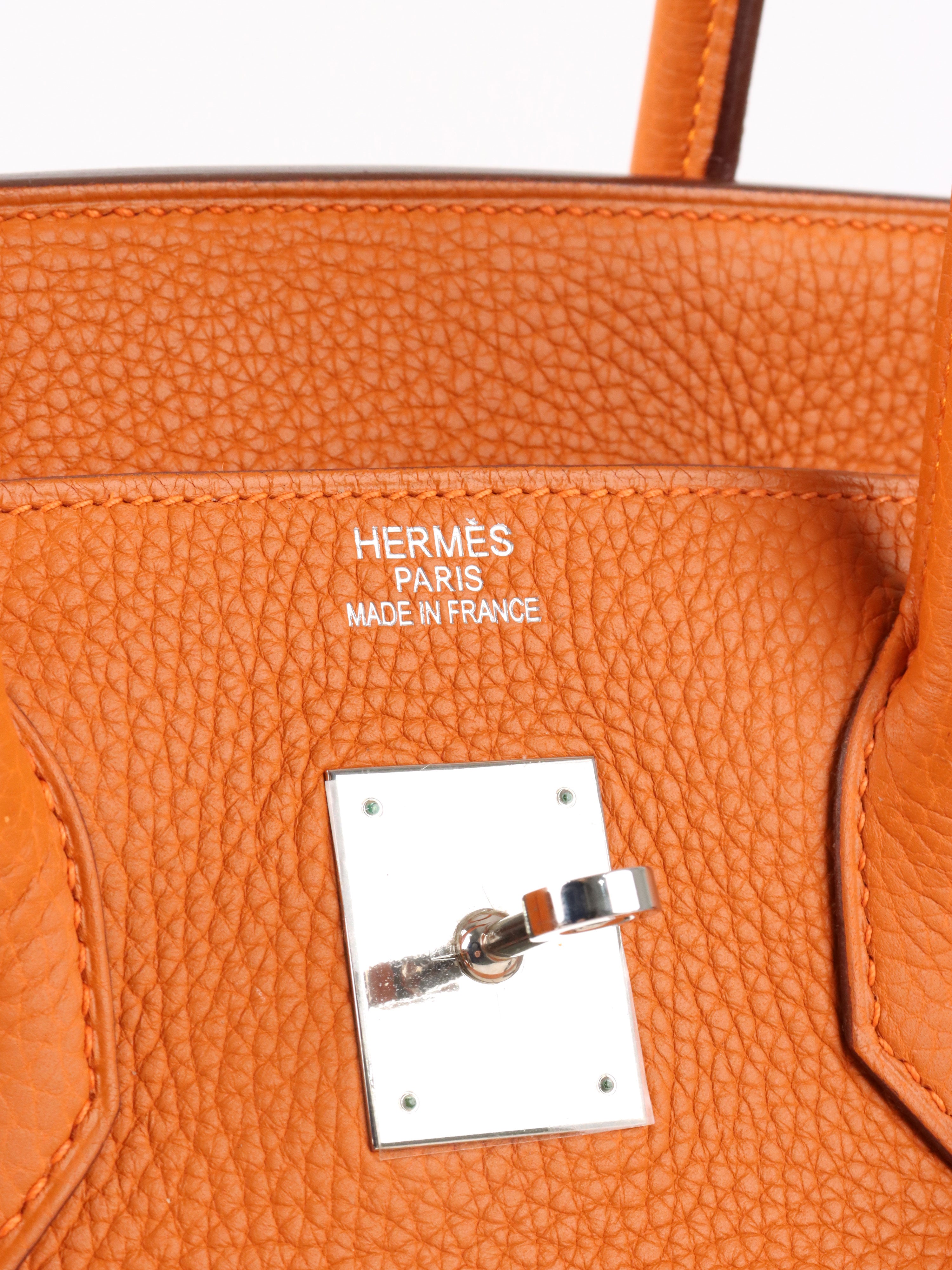 Hermes Birkin 35 Orange H Clemence Leather Stamp J Square