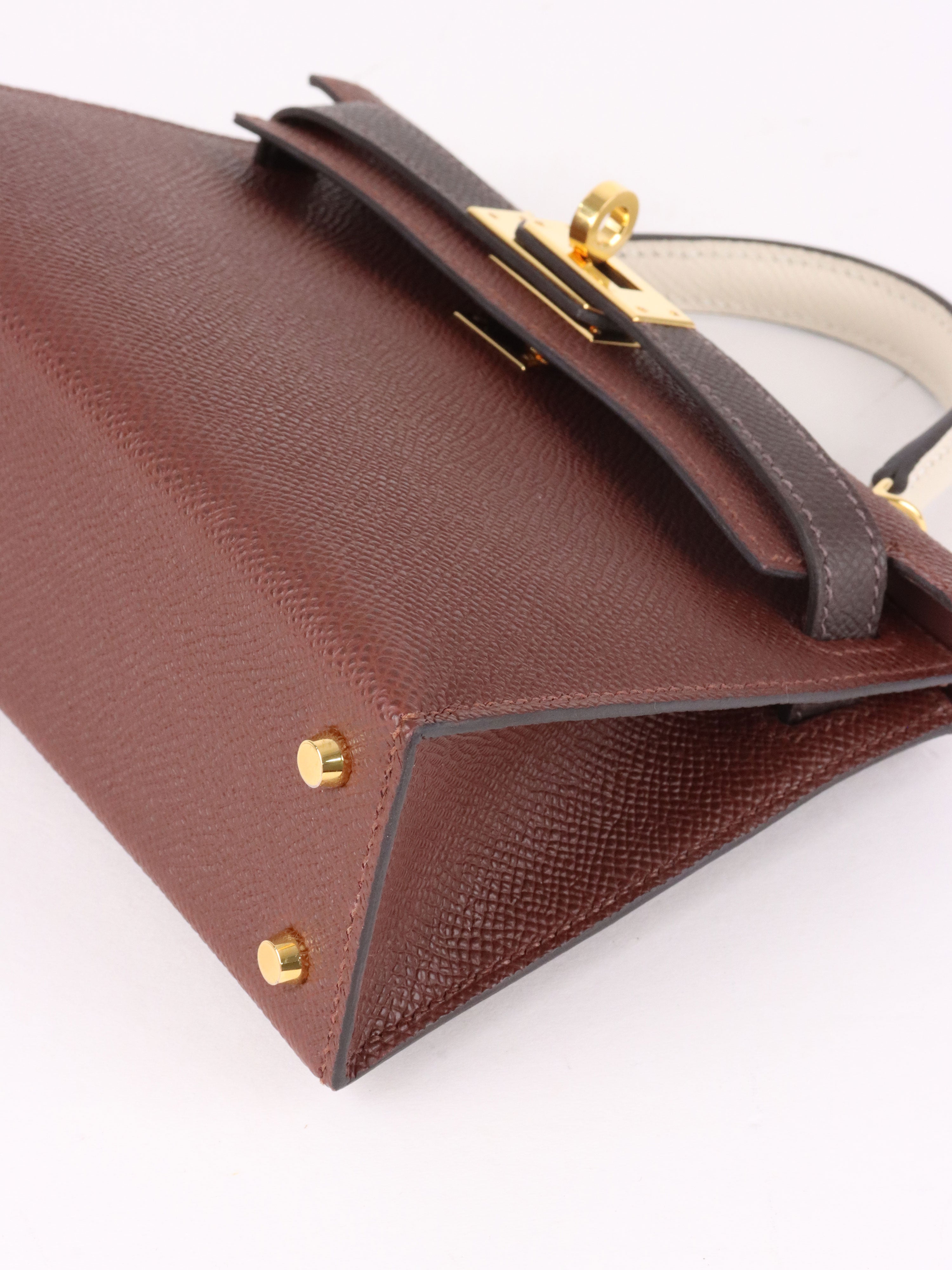 Hermes Mini Kelly Tricolour Terre/Ebene/Craie Stamp K