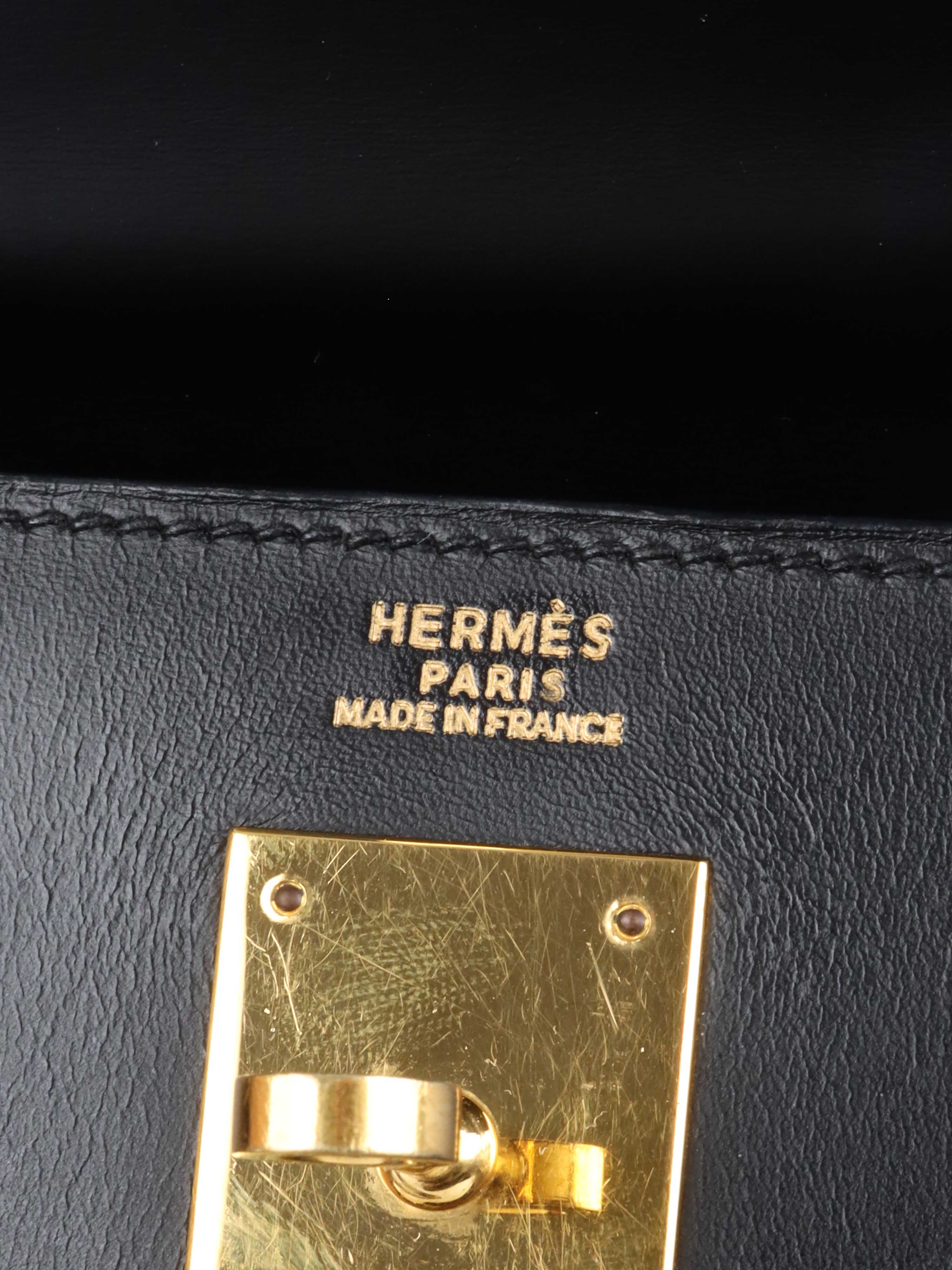 Hermes Vintage Black Box Kelly 32 Bag.