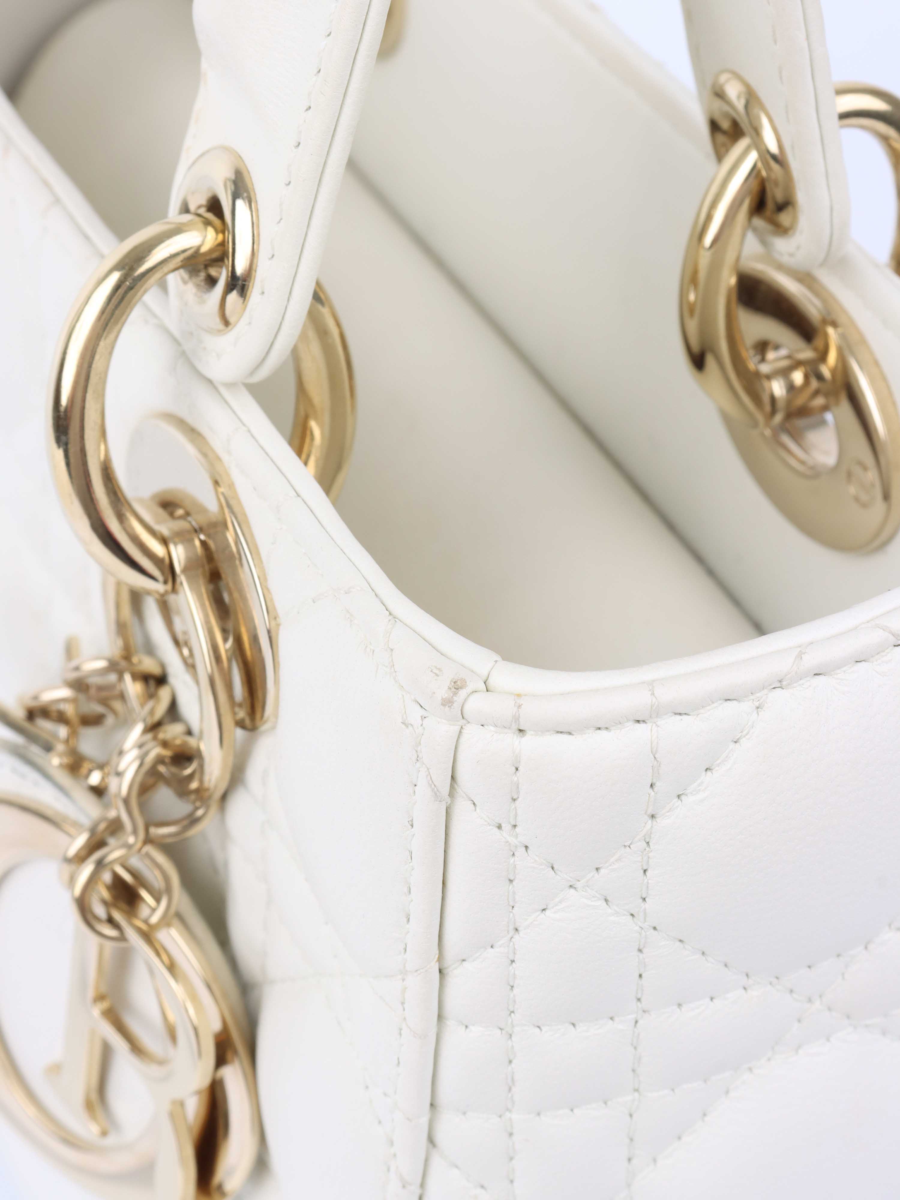 Dior White Small Lady Dior Bag GHW.