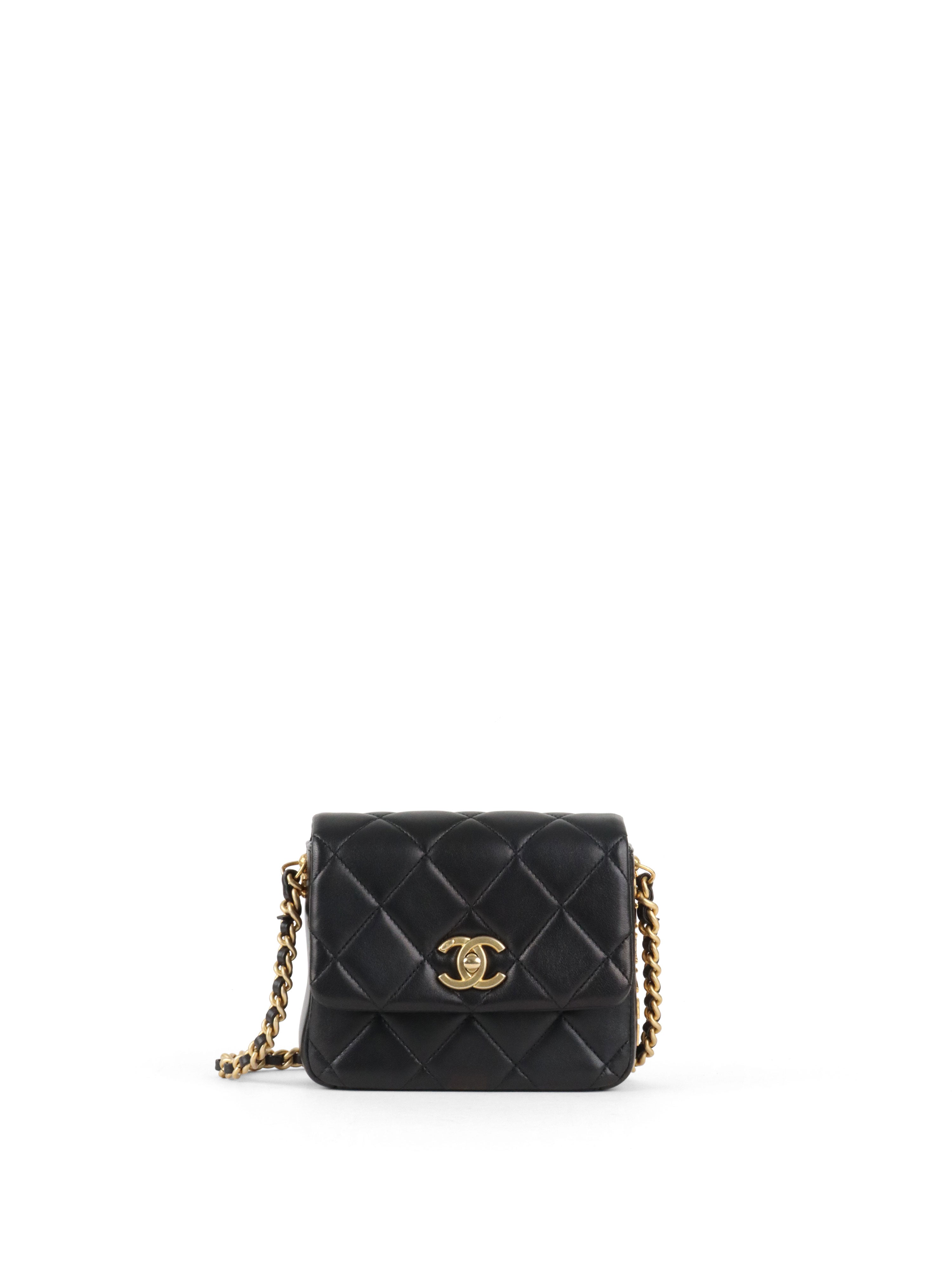 Chanel 21B Black Lambskin Quilted Mini Square Flap Bag GHW