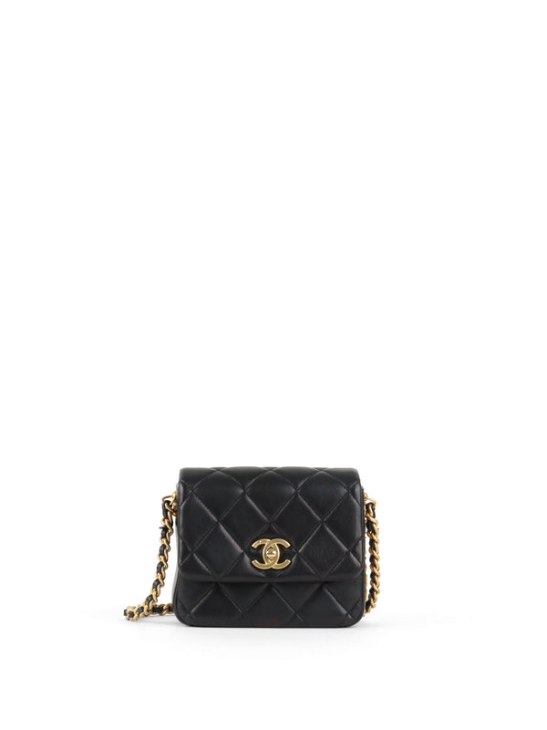 Chanel 21B Black Lambskin Quilted Mini Square Flap Bag GHW