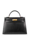 Hermes Vintage Black Box Kelly 32 Bag.