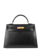 Hermes Vintage Black Box Kelly 32 Bag.