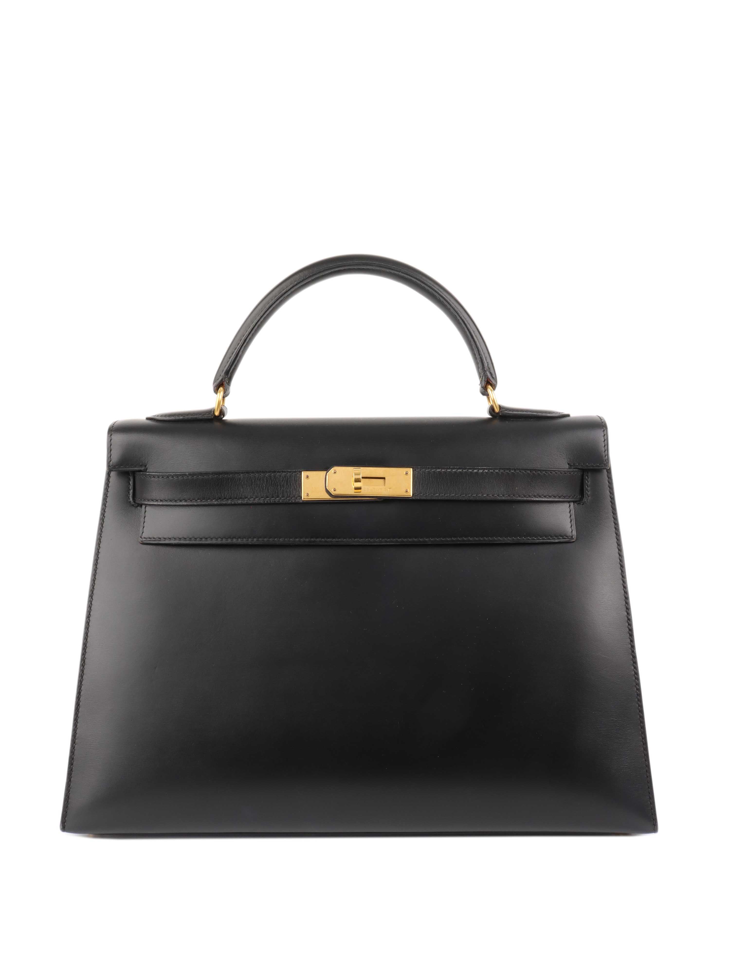 Hermes Vintage Black Box Kelly 32 Bag.
