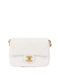 Chanel White and Pearl Chain Flap Bag.