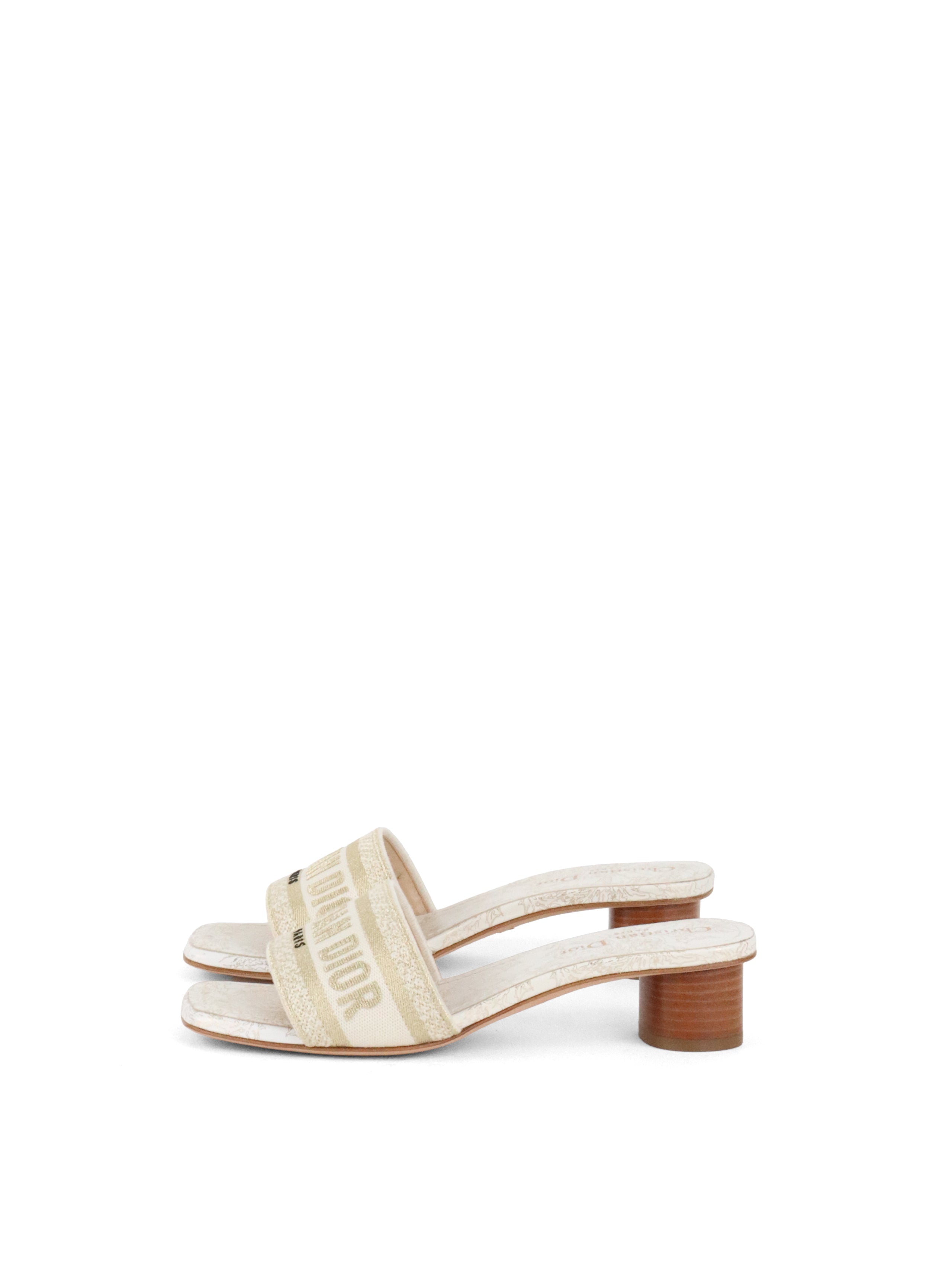 Dior White and Gold-Tone Millefiori Motif Dway Heeled Slide