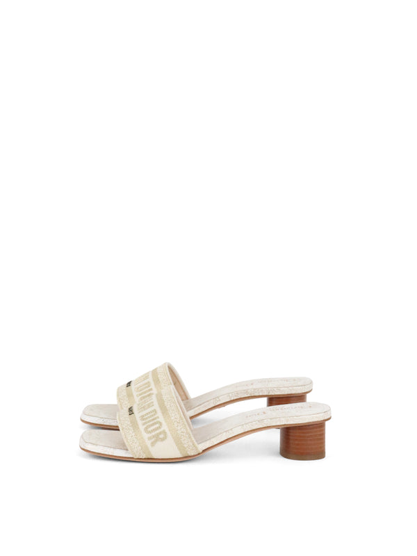Dior White and Gold-Tone Millefiori Motif Dway Heeled Slide
