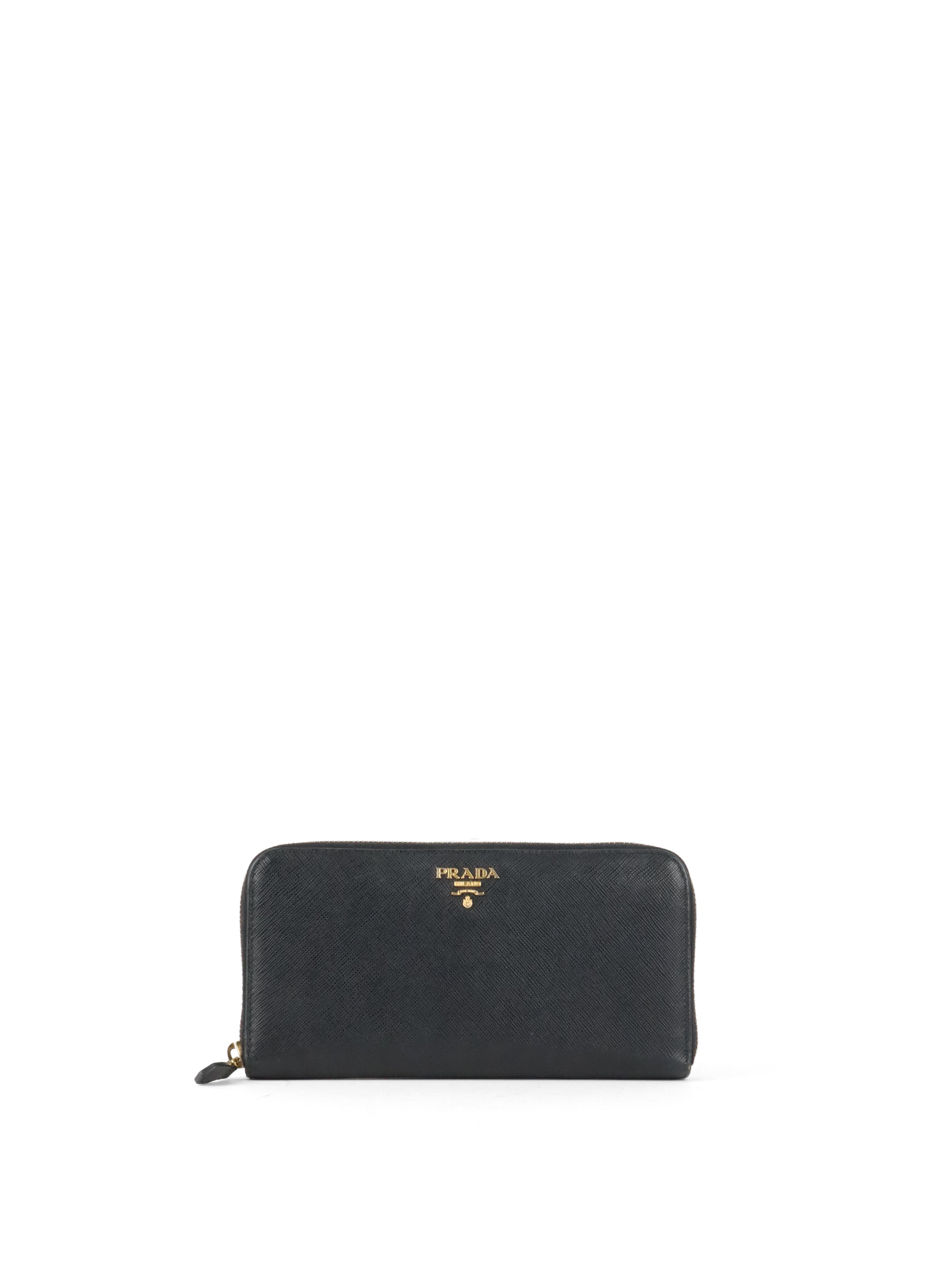 Prada Black Large Saffiano Zip Wallet