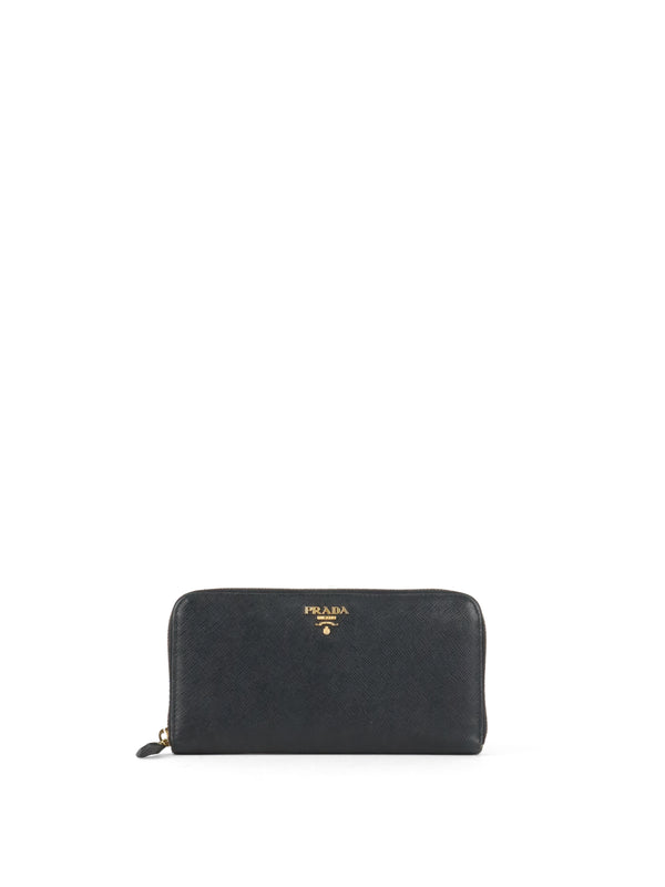 Prada Black Large Saffiano Zip Wallet