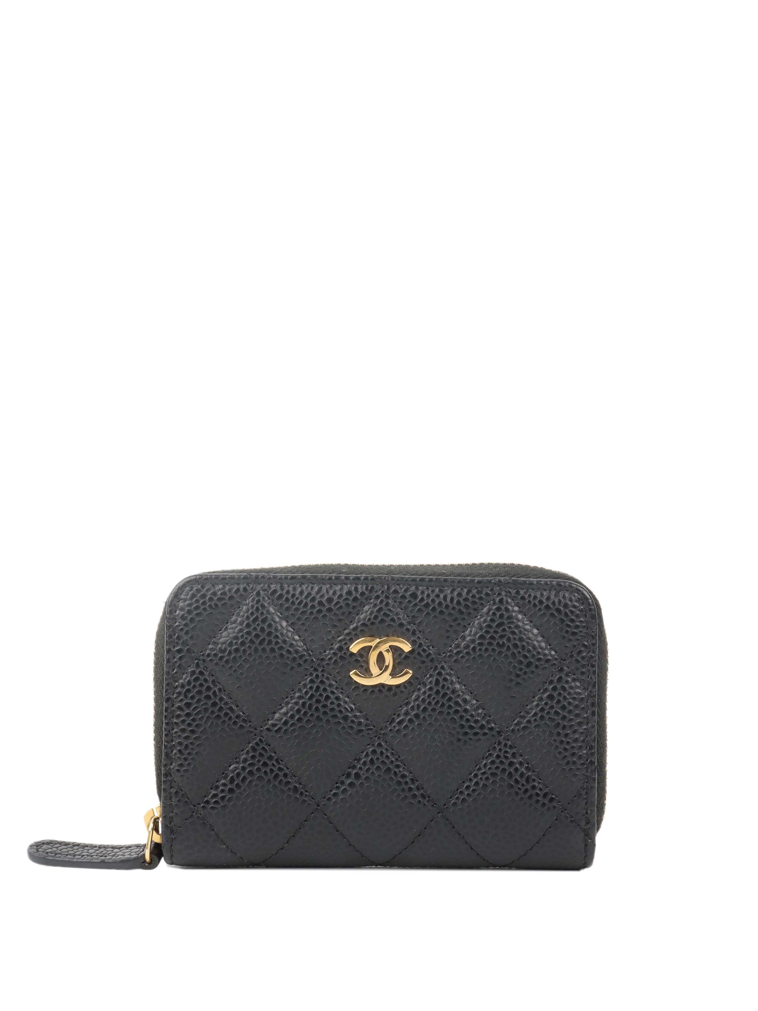 Chanel Black Caviar Zip Card Holder.