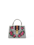 Gucci Medium Grey Floral Sequin Sylvie Top Handle Bag